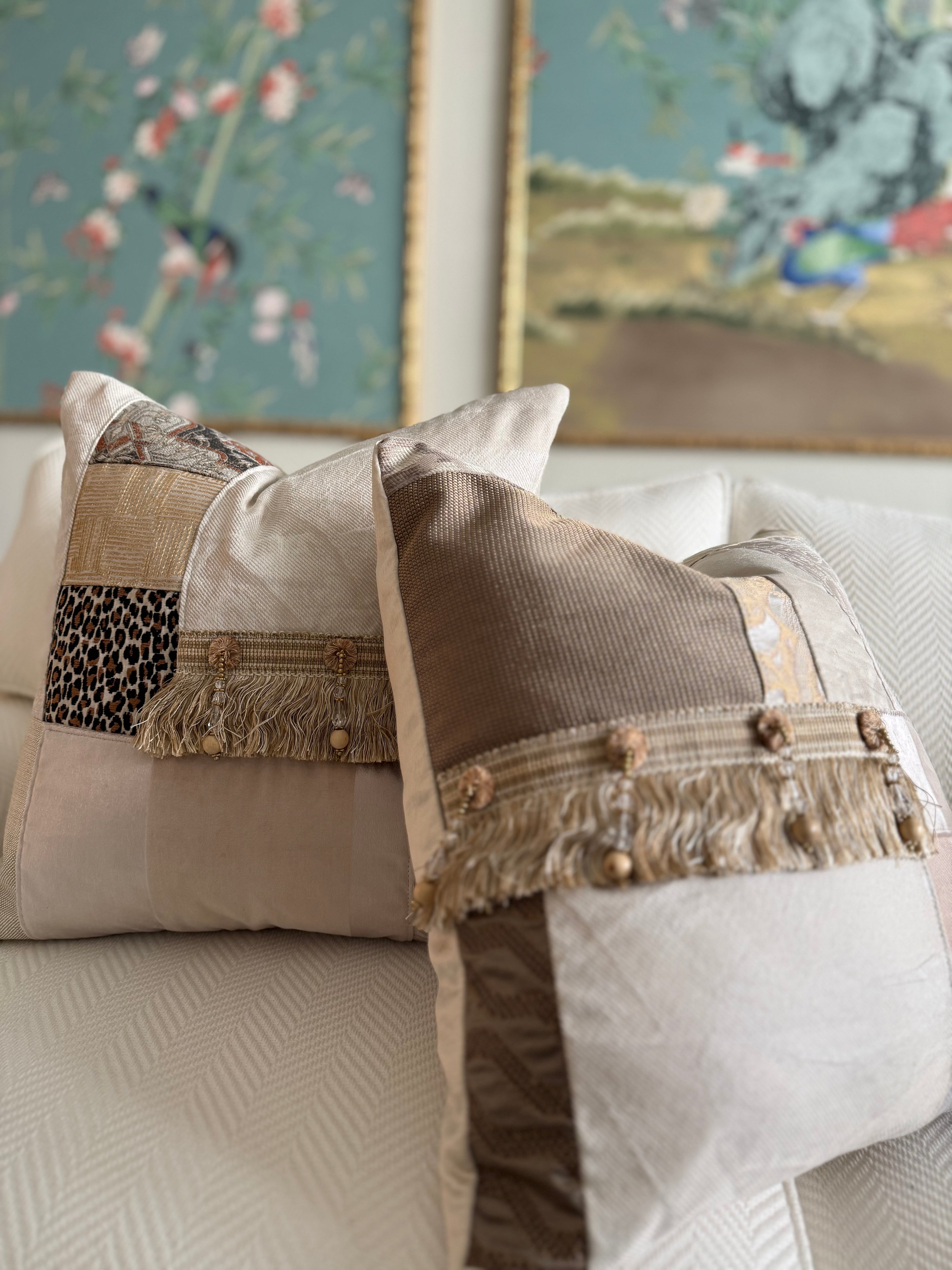 Lux Patchwork with Fringe Pillows - 18" x 18" Sold as a Pair
