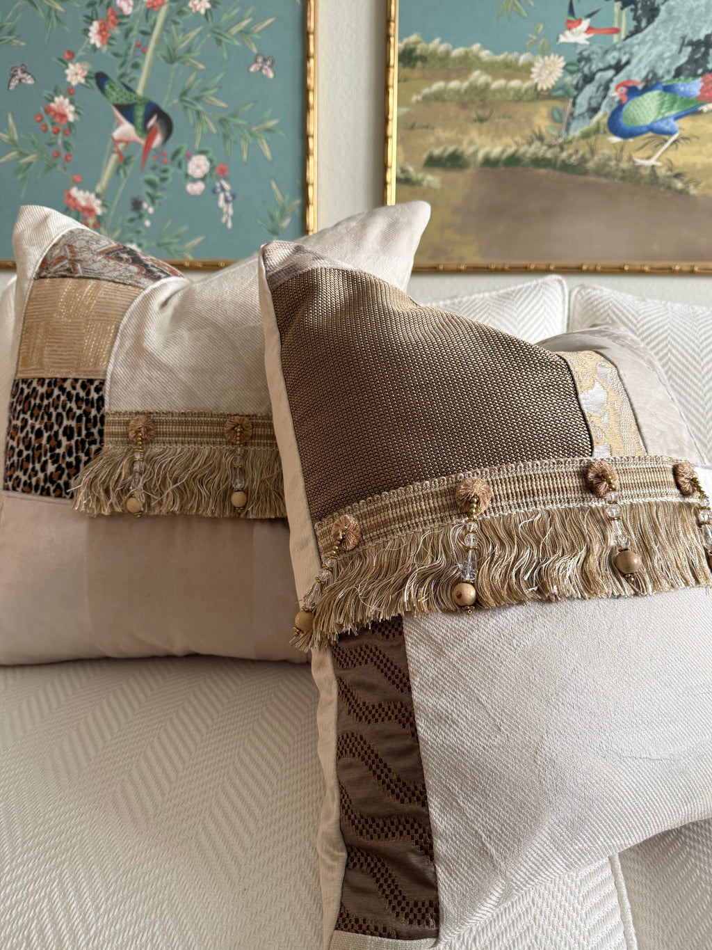Lux Patchwork with Fringe Pillows - 18" x 18" Sold as a Pair
