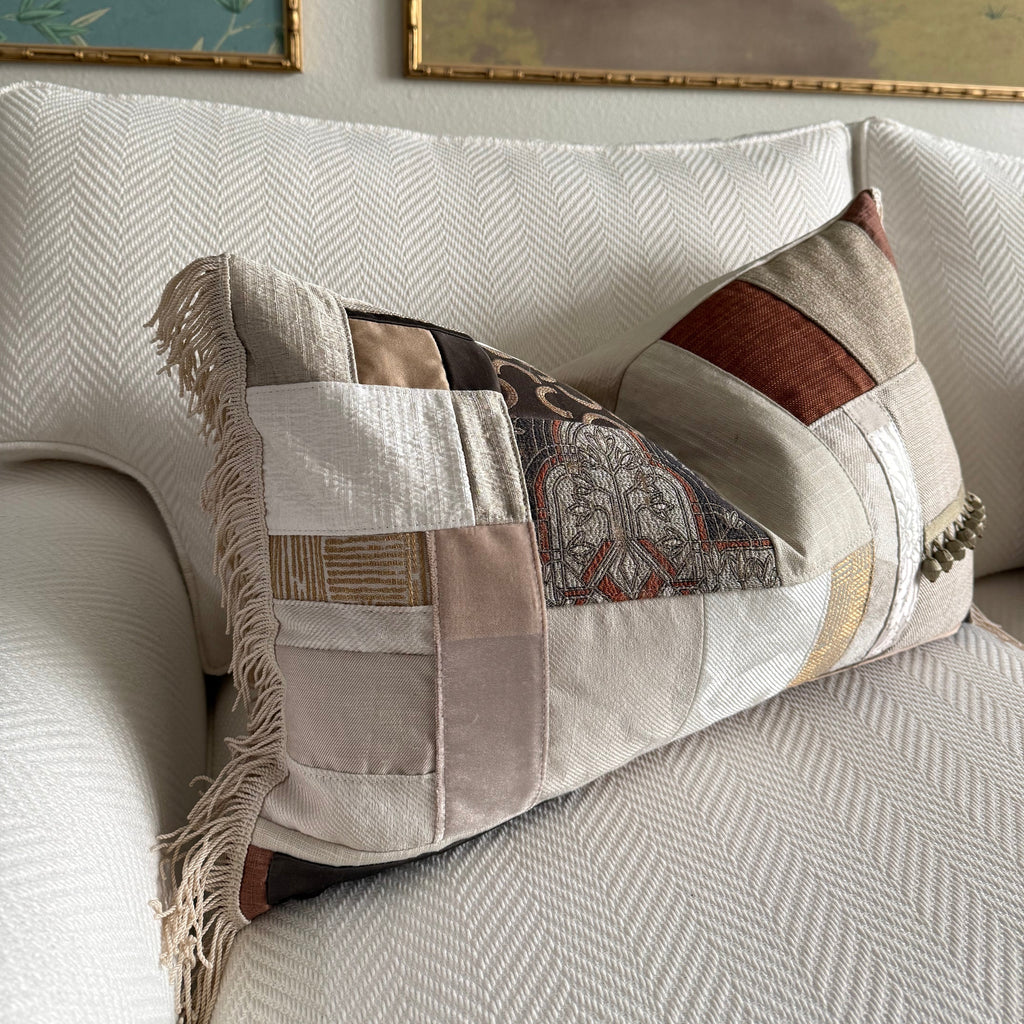 Lux Patchwork with Fringe Pillows - 14" × 24"