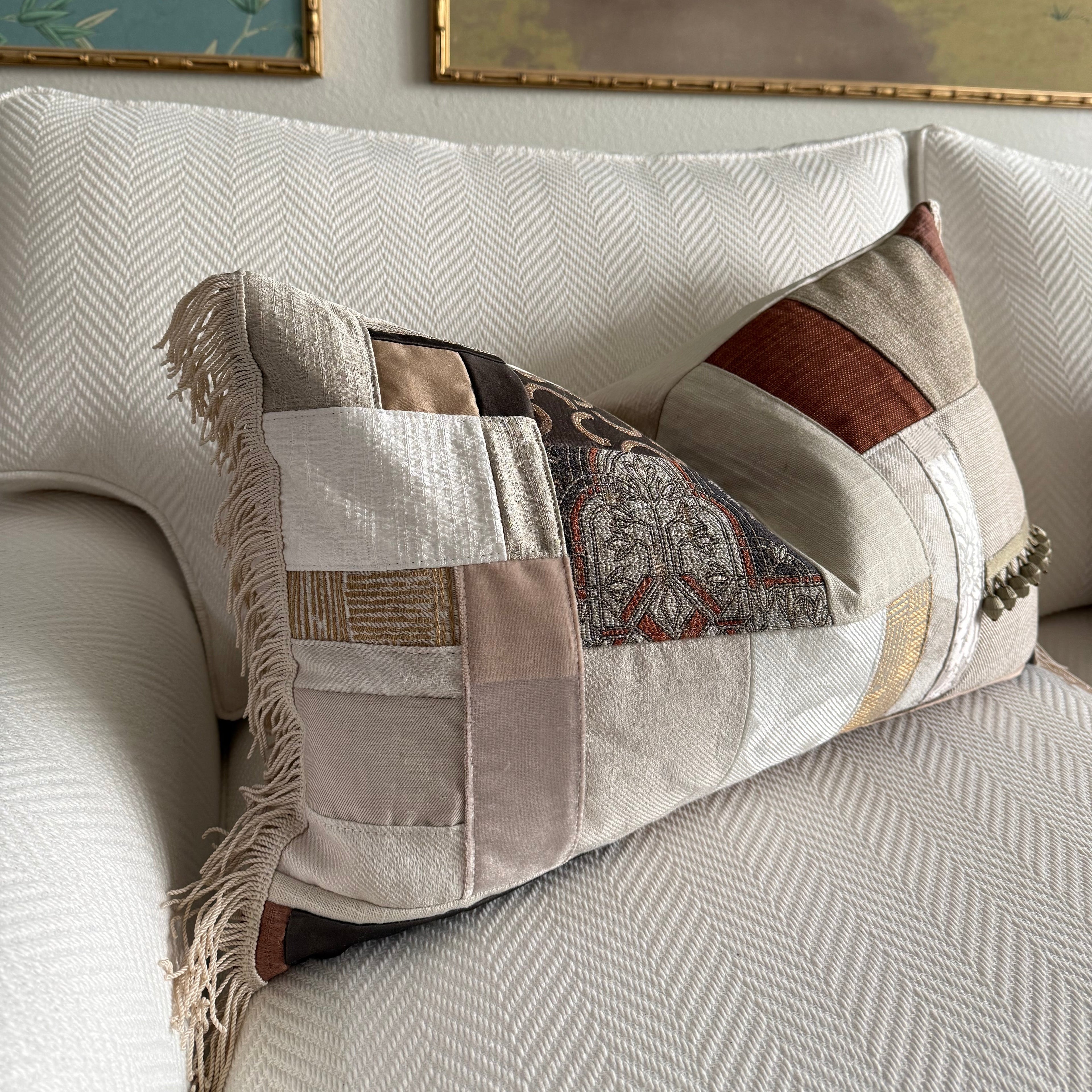 Lux Patchwork with Fringe Pillows - 14" × 24"
