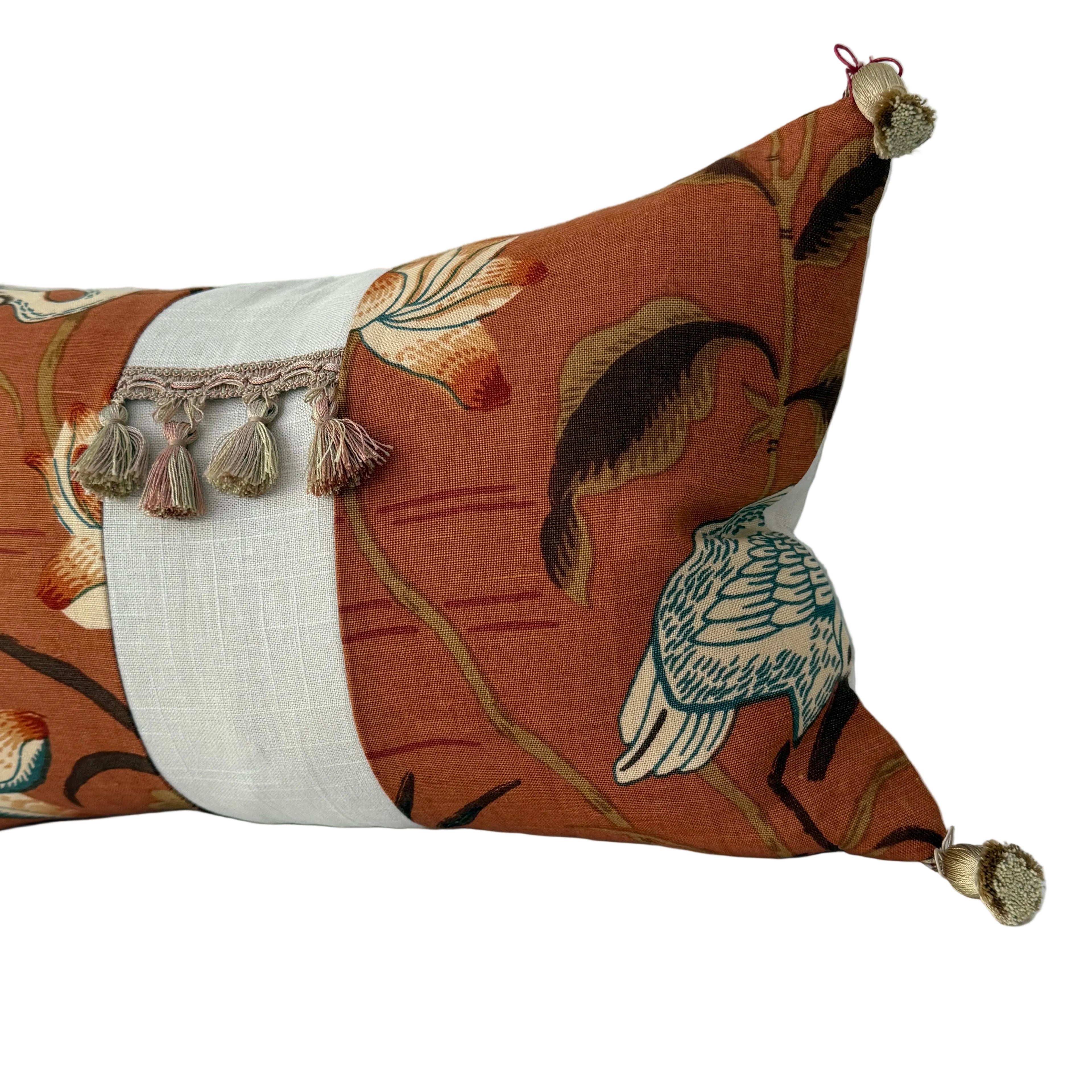 Lotus Tassels Lumbar Pillow 12″ × 19″