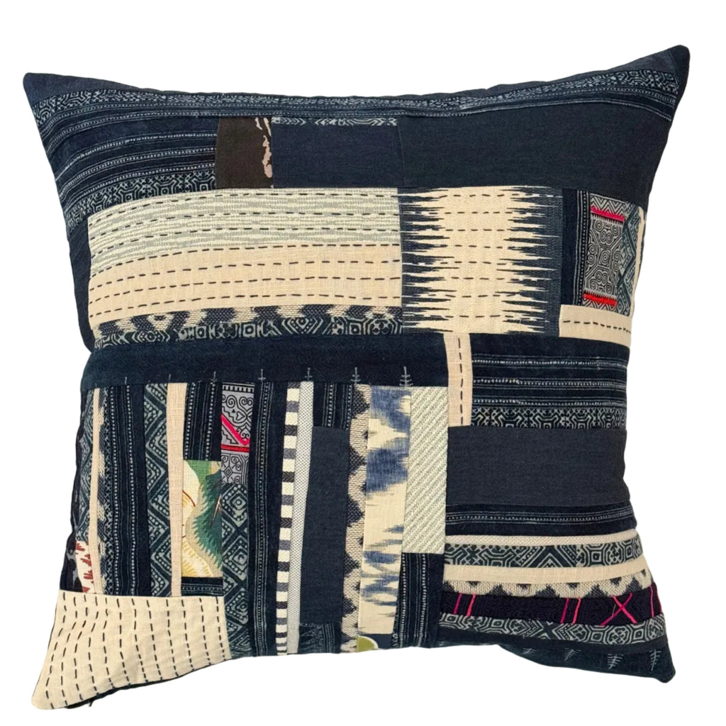 Indigo Patchwork Pillow 22″ × 22″