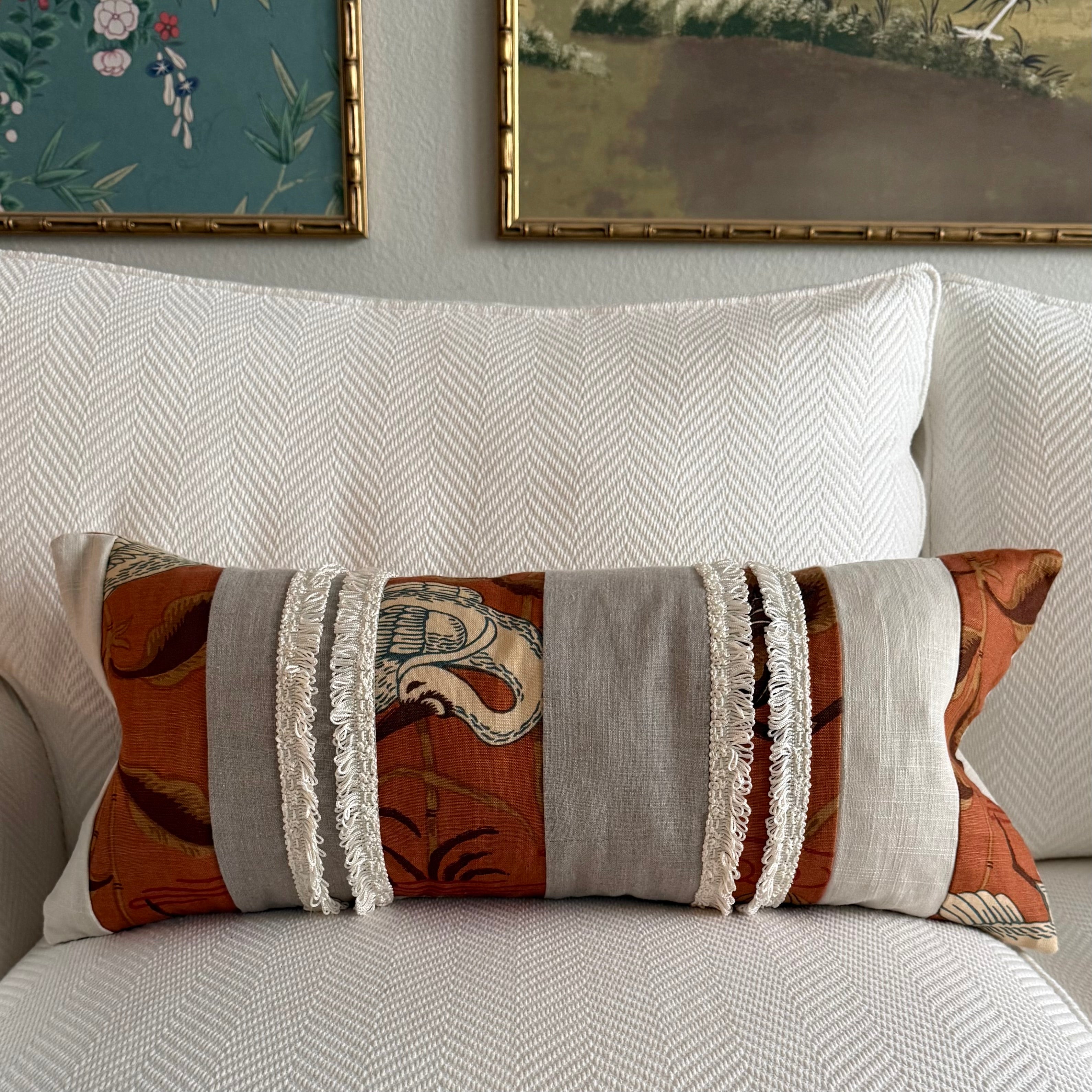 Lotus Garden Lacquer Lumbar Pillow 12″ × 24″