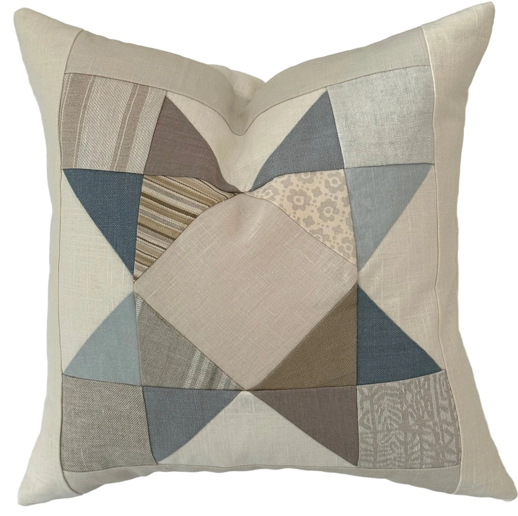 Linen Star Block Patchwork Pillow 20" × 20"