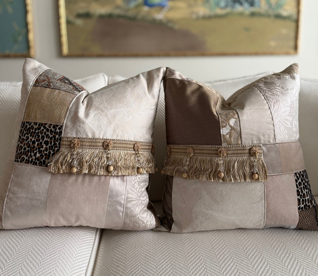 Lux Patchwork with Fringe Pillows - 18" x 18" Sold as a Pair