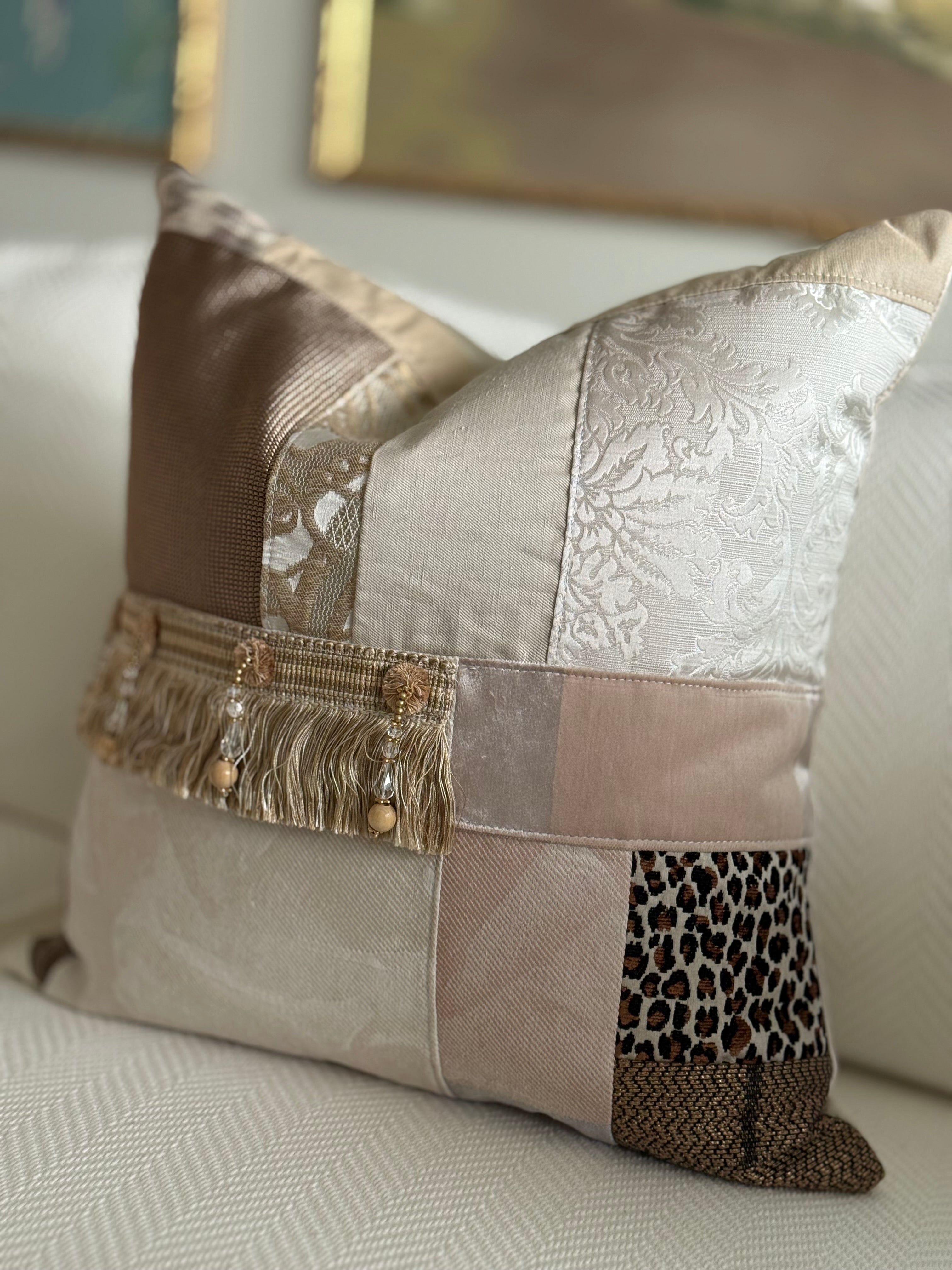 Lux Patchwork with Fringe Pillows - 18" x 18" Sold as a Pair