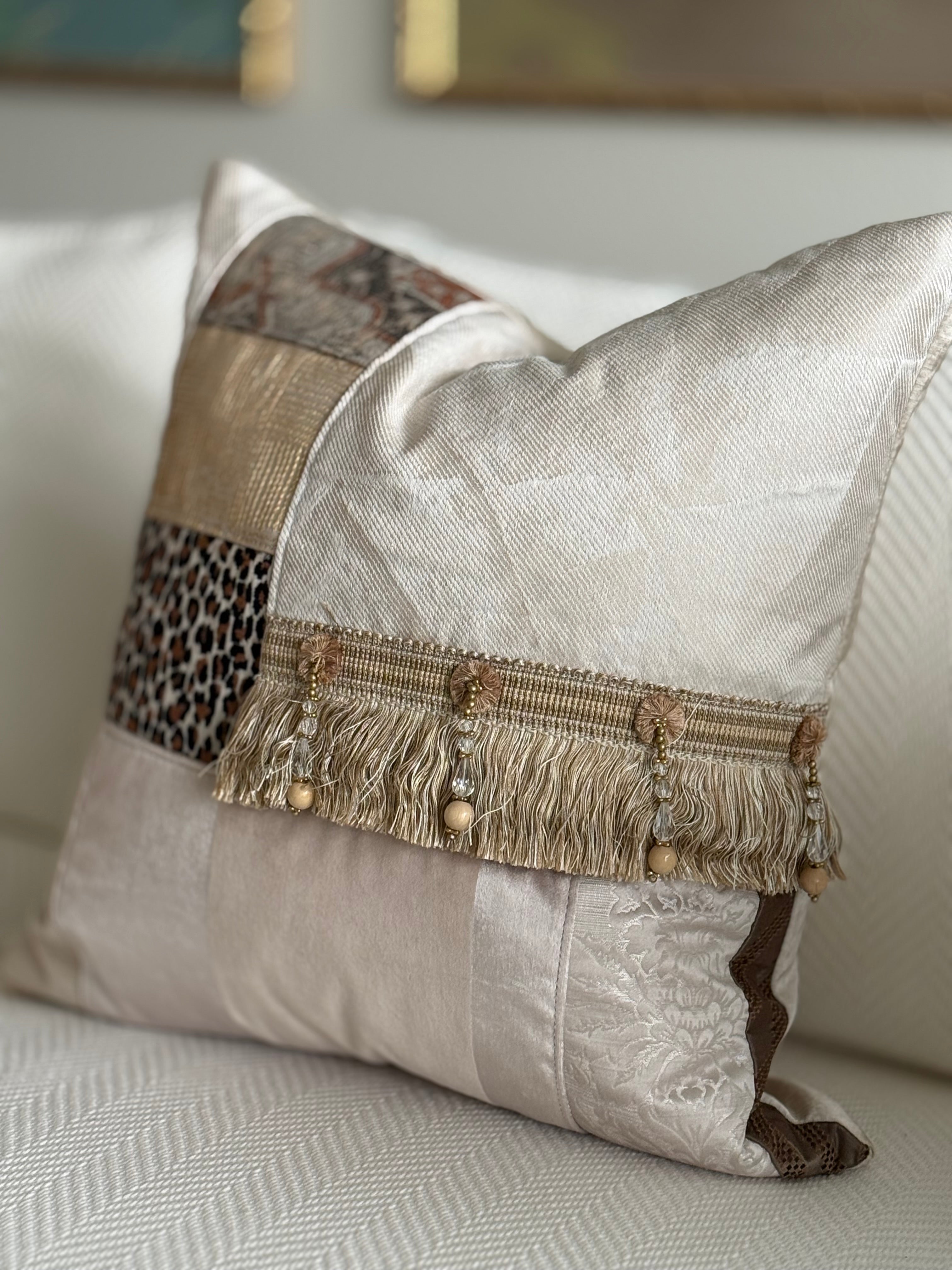 Lux Patchwork with Fringe Pillows - 18" x 18" Sold as a Pair