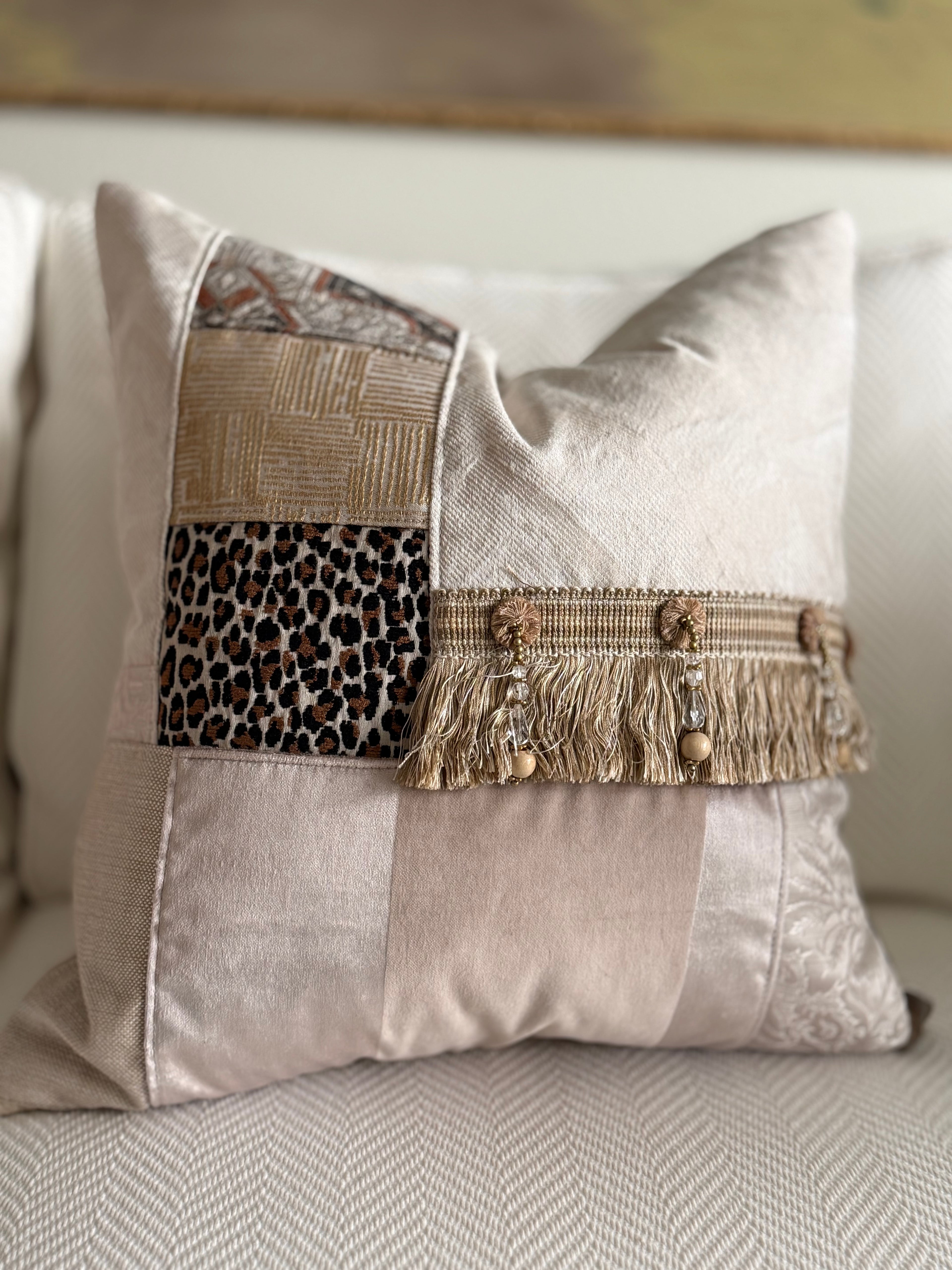 Lux Patchwork with Fringe Pillows - 18" x 18" Sold as a Pair