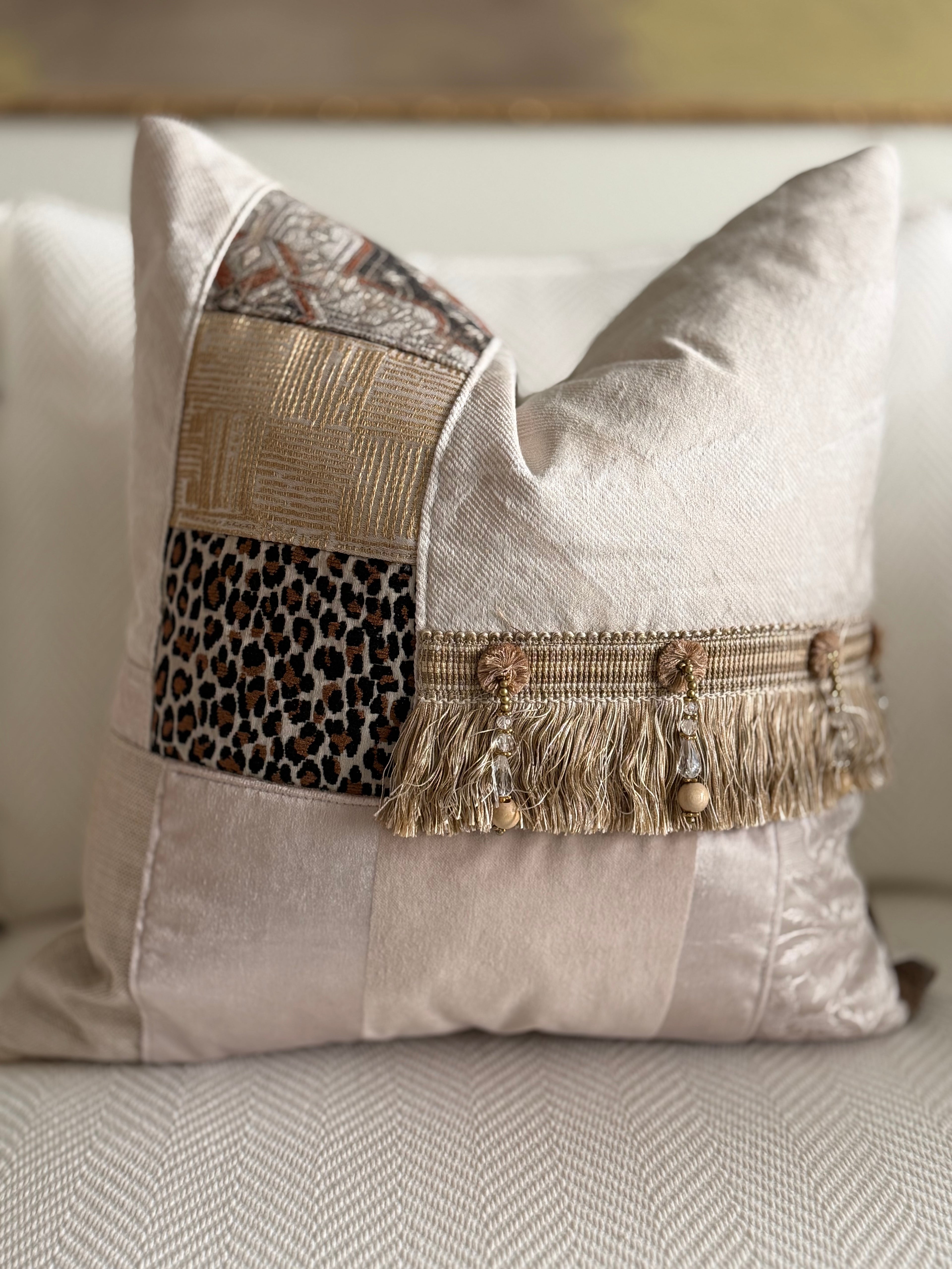 Lux Patchwork with Fringe Pillows - 18" x 18" Sold as a Pair