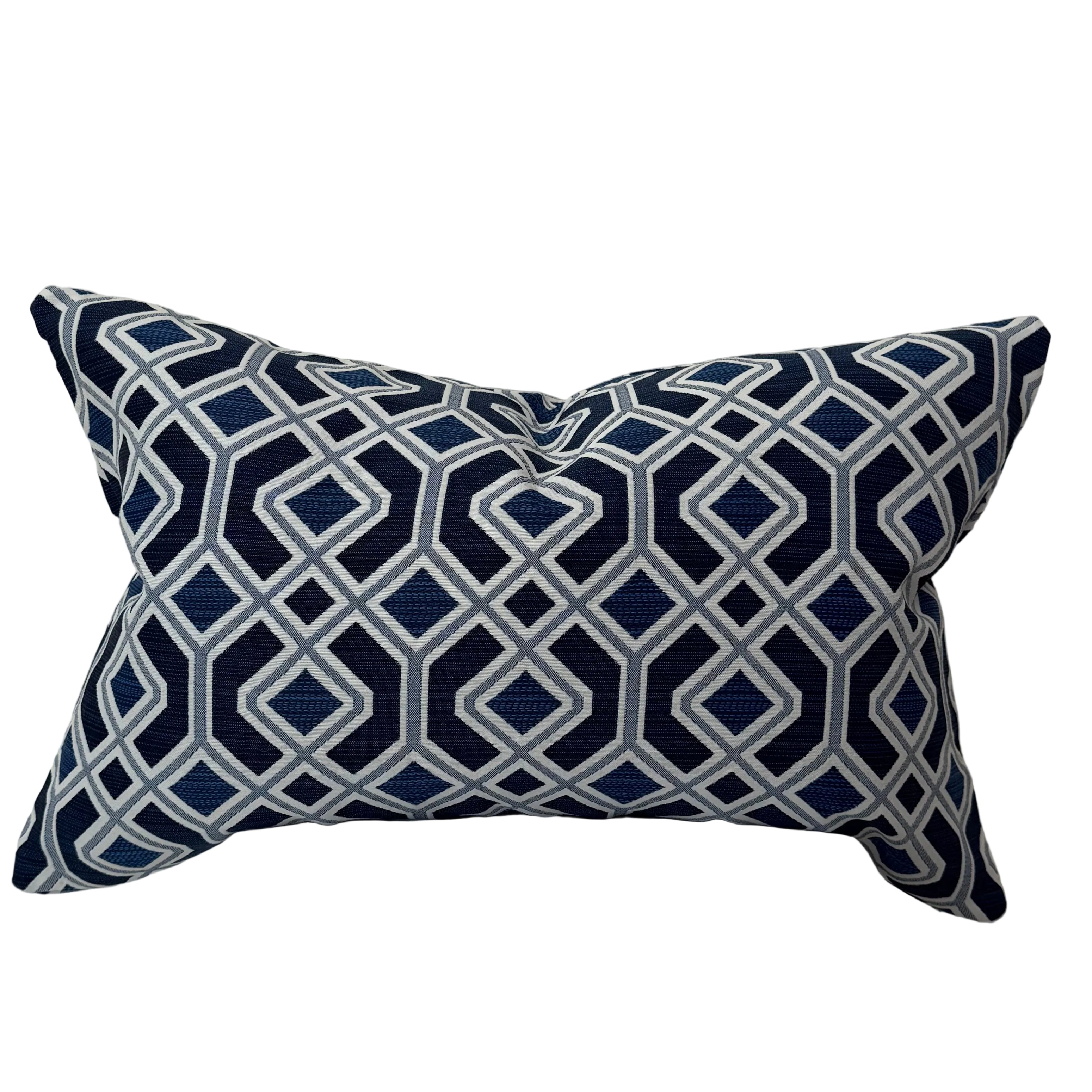 Navy Diamond Lattice Trellis Pillow 16″ × 26″