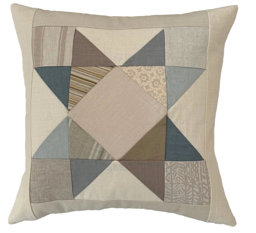 Linen Star Block Patchwork Pillow 20" × 20"