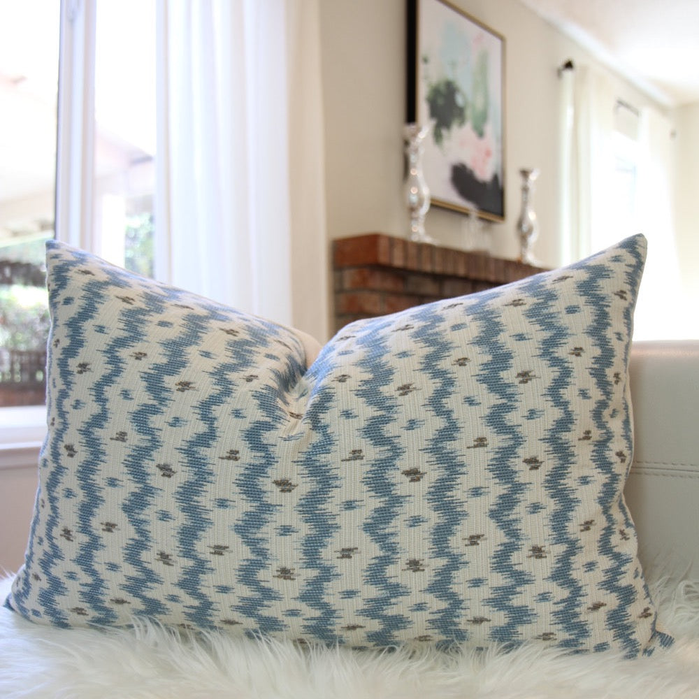 Ikat Light Blue Lumbar Pillow 16” x 24”