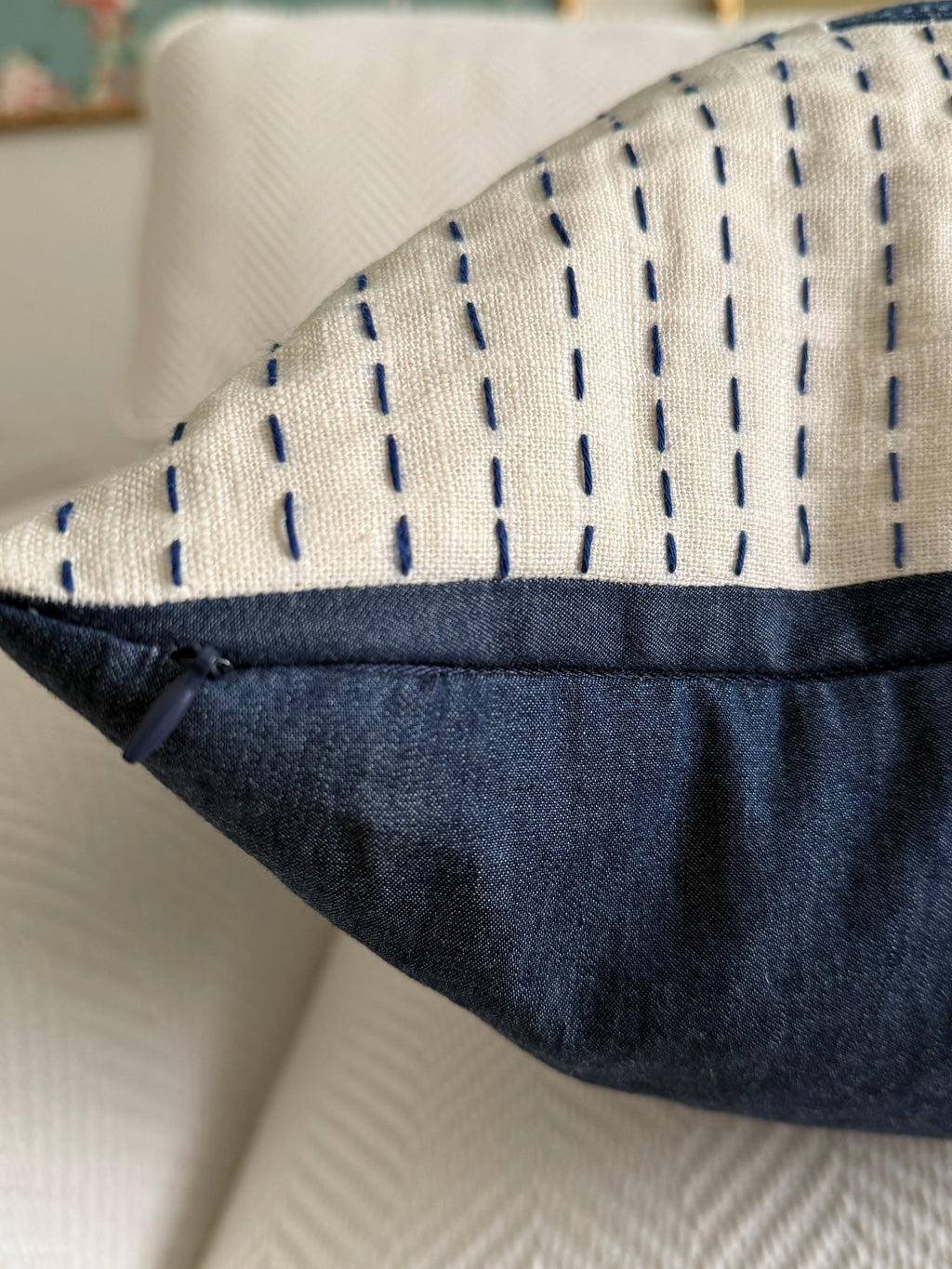 Indigo Patchwork Pillow 22″ × 22″