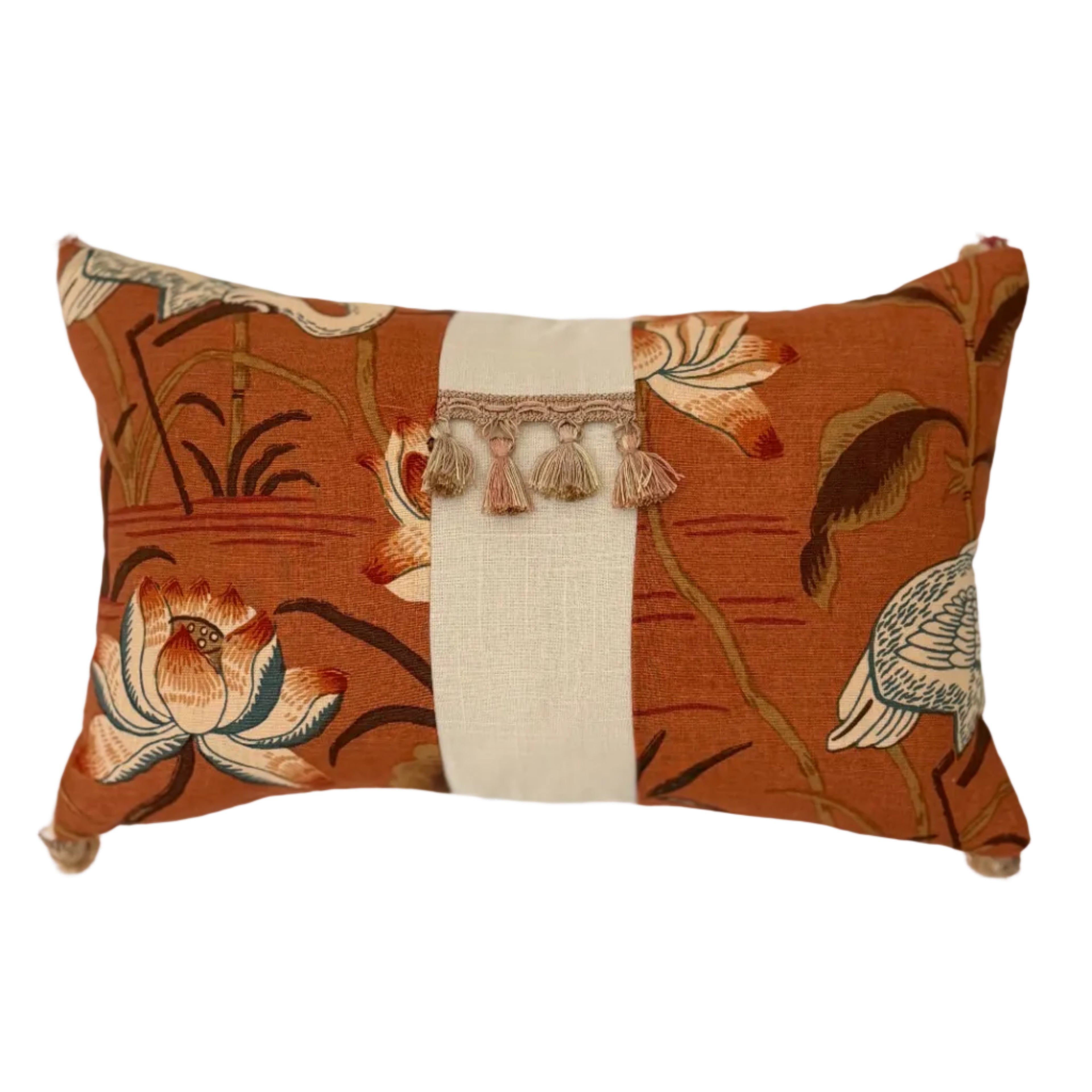 Lotus Tassels Lumbar Pillow 12″ × 19″