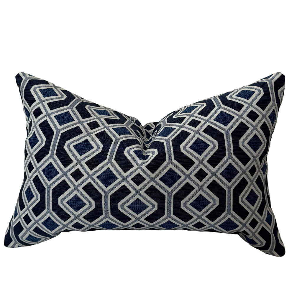 Navy Diamond Lattice Trellis Pillow 16″ × 26″