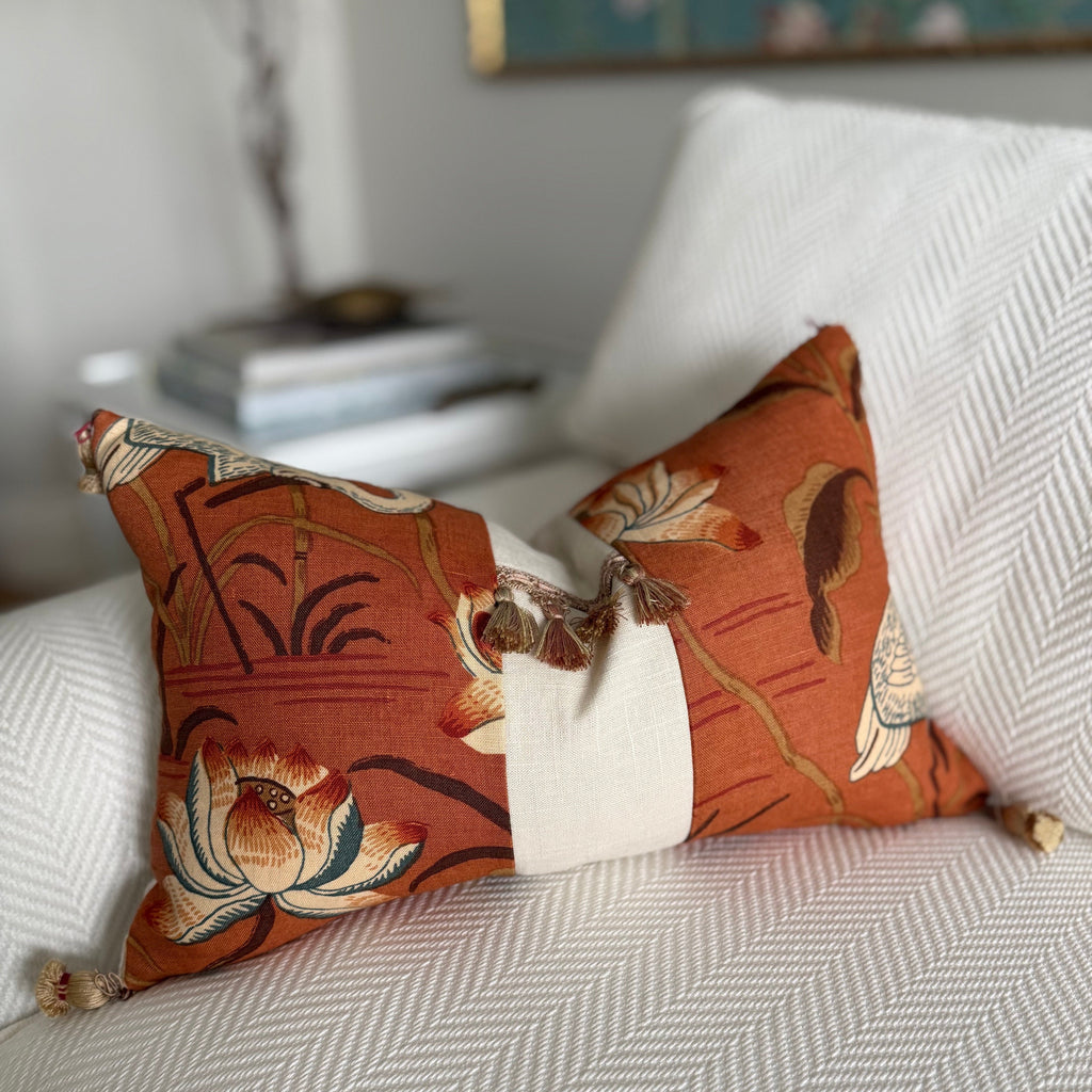 Lotus Tassels Lumbar Pillow 12″ × 19″