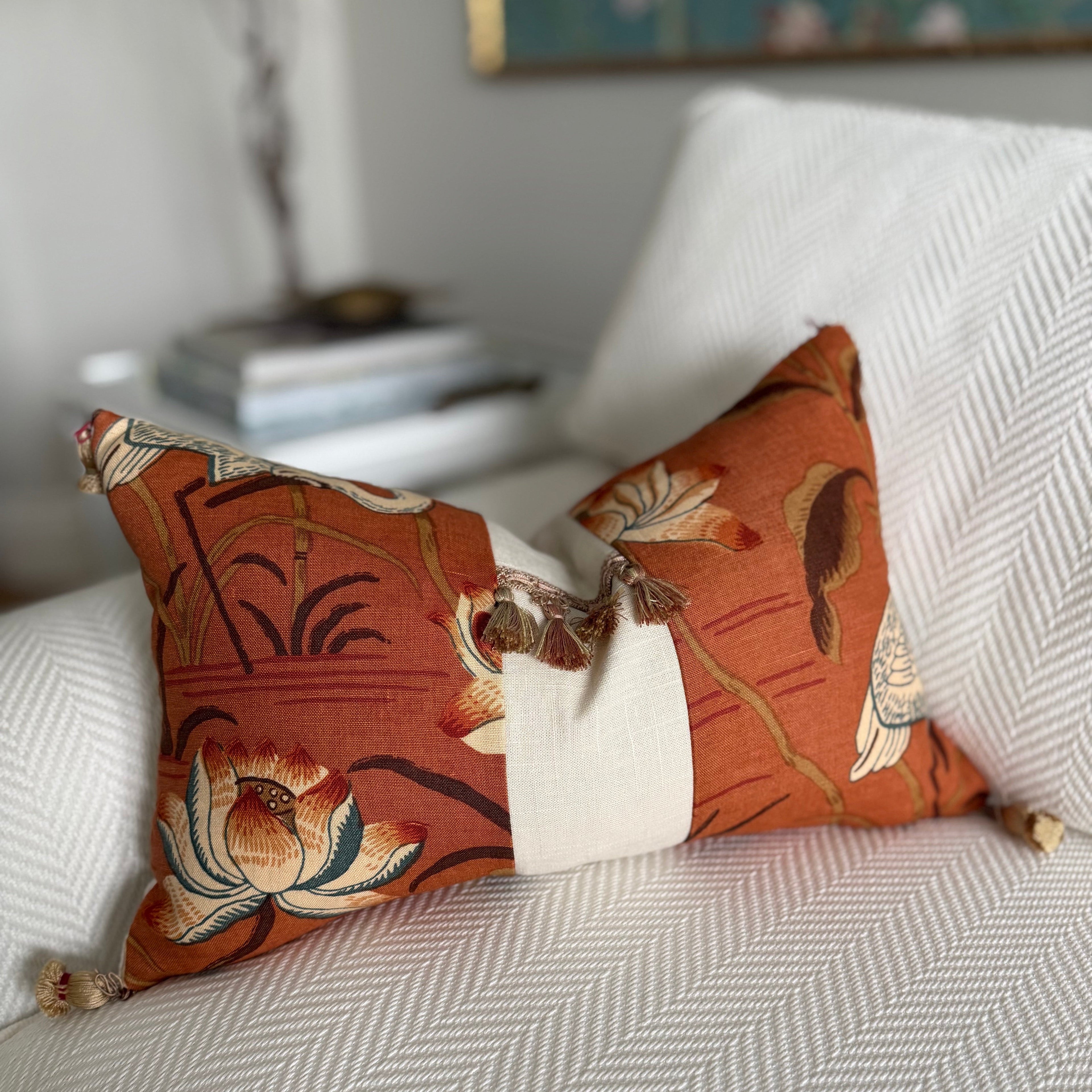 Lotus Tassels Lumbar Pillow 12″ × 19″