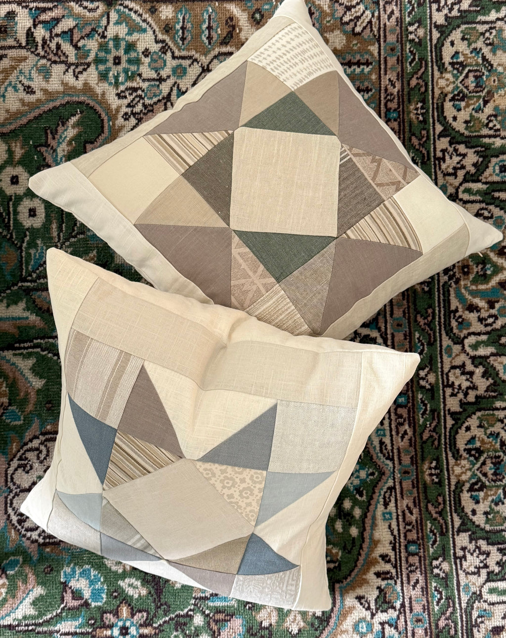Linen Star Block Patchwork Pillow 20" × 20"