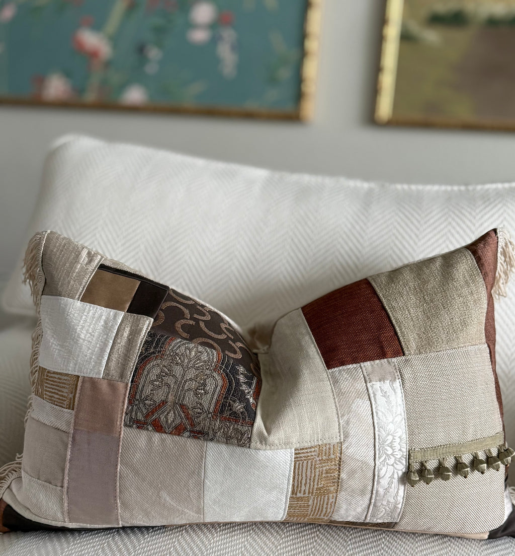 Lux Patchwork with Fringe Pillows - 14" × 24"
