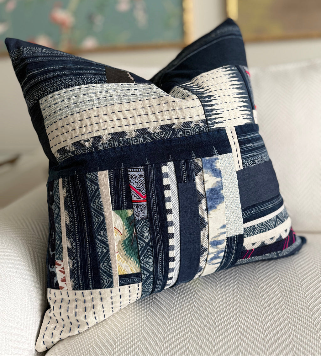 Indigo Patchwork Pillow 22″ × 22″