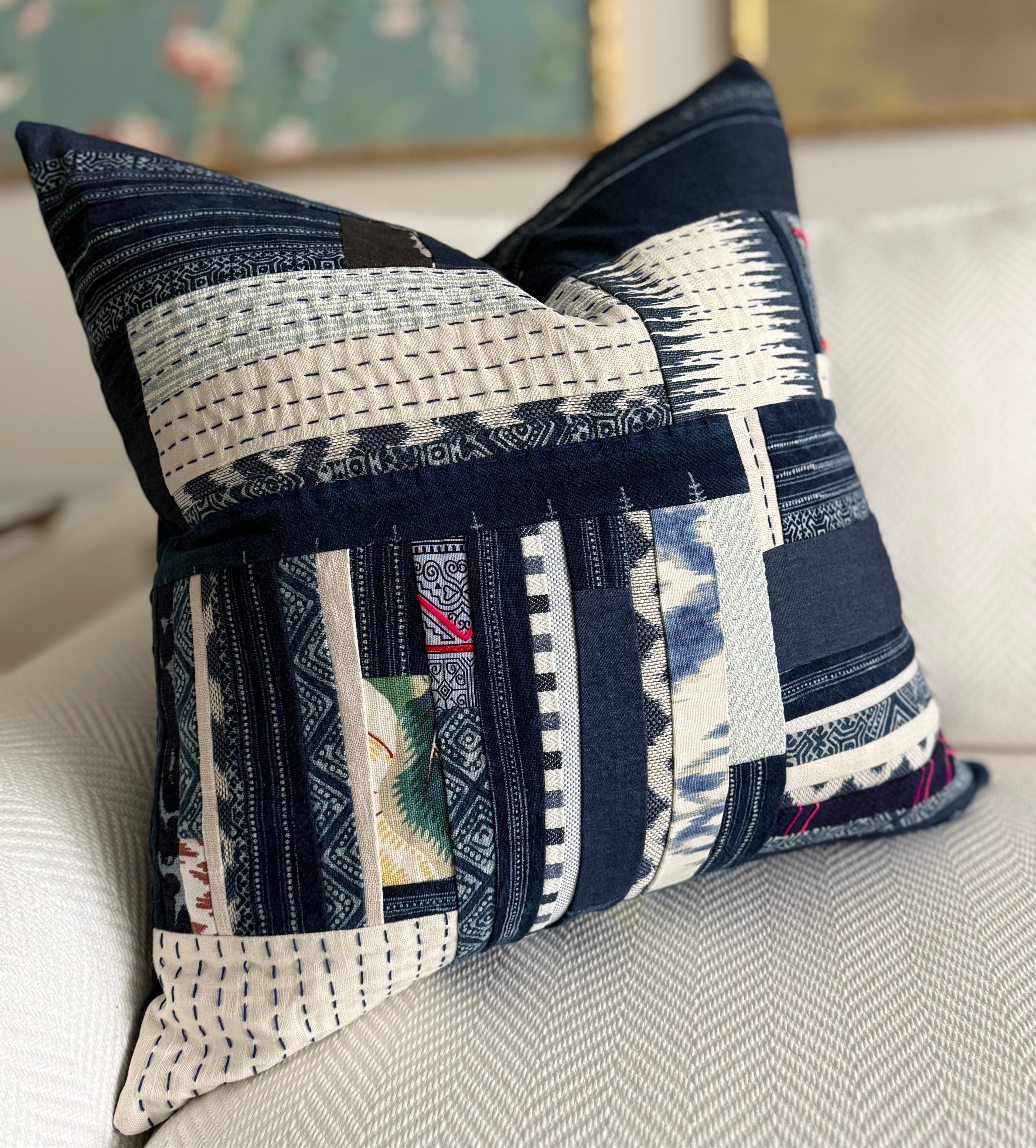 Indigo Patchwork Pillow 22″ × 22″