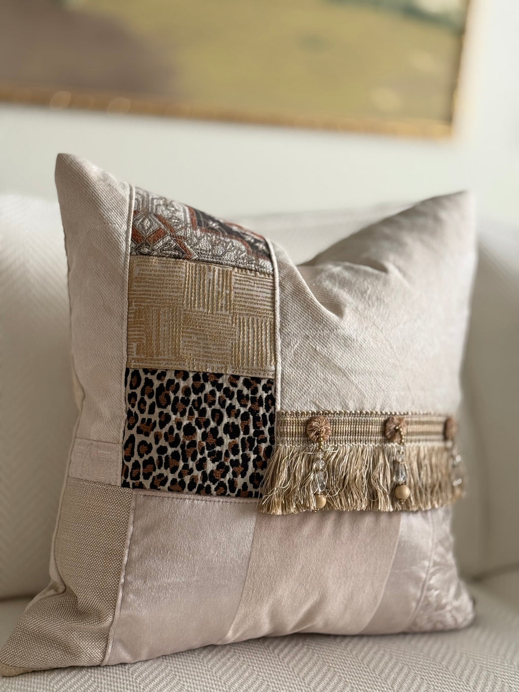 Lux Patchwork with Fringe Pillows - 18" x 18" Sold as a Pair