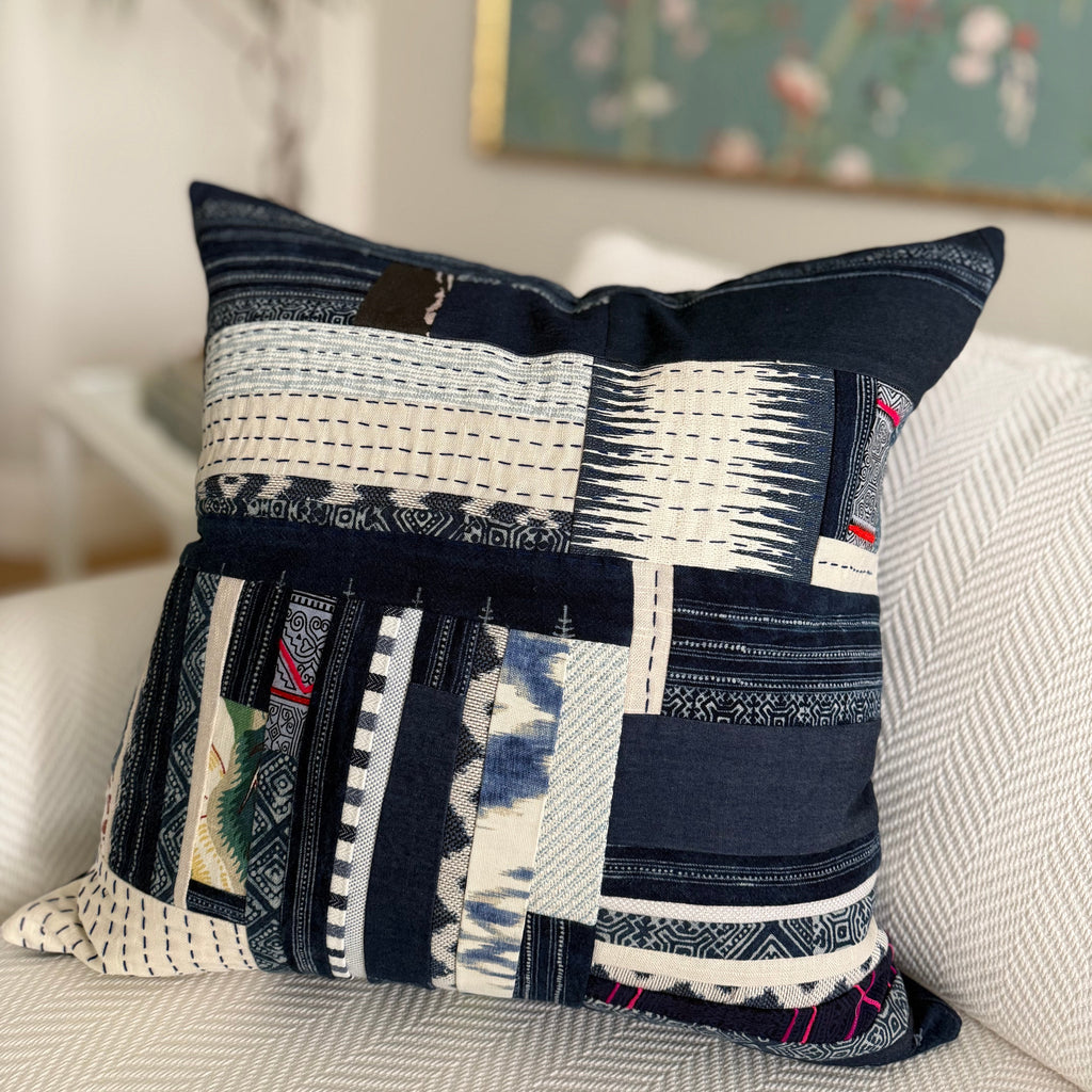 Indigo Patchwork Pillow 22″ × 22″