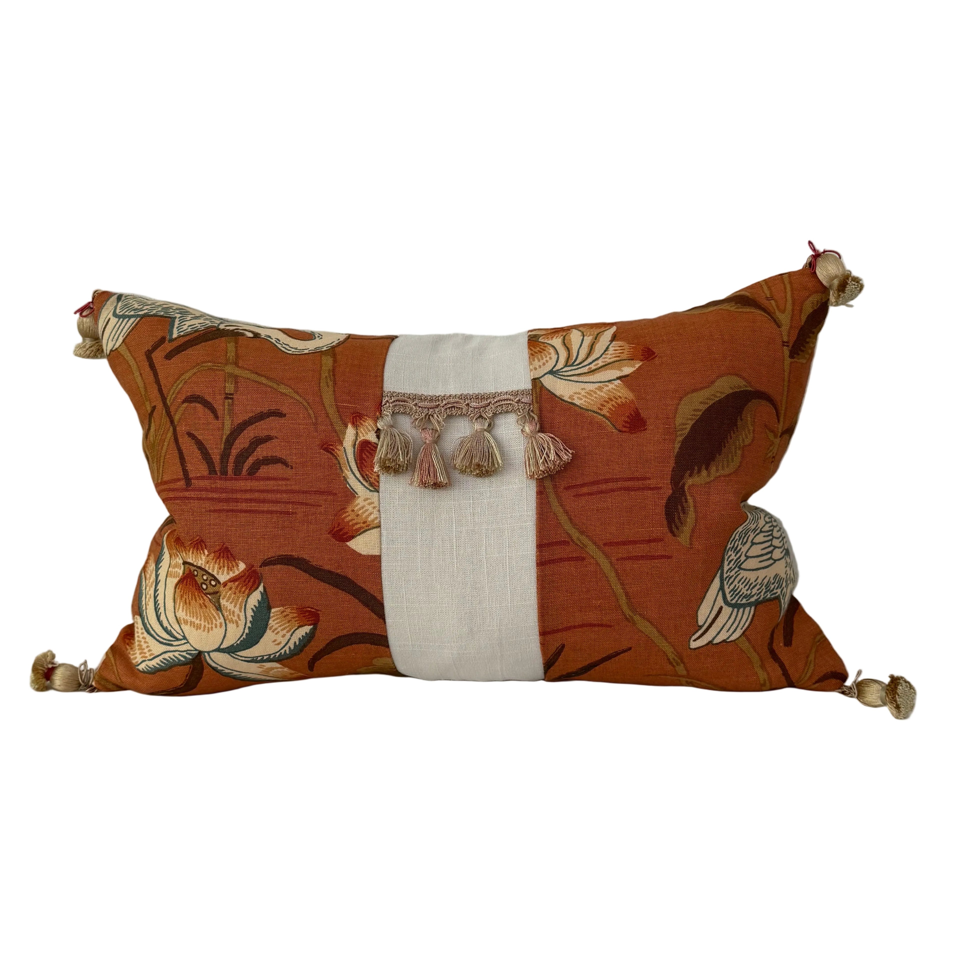 Lotus Tassels Lumbar Pillow 12″ × 19″