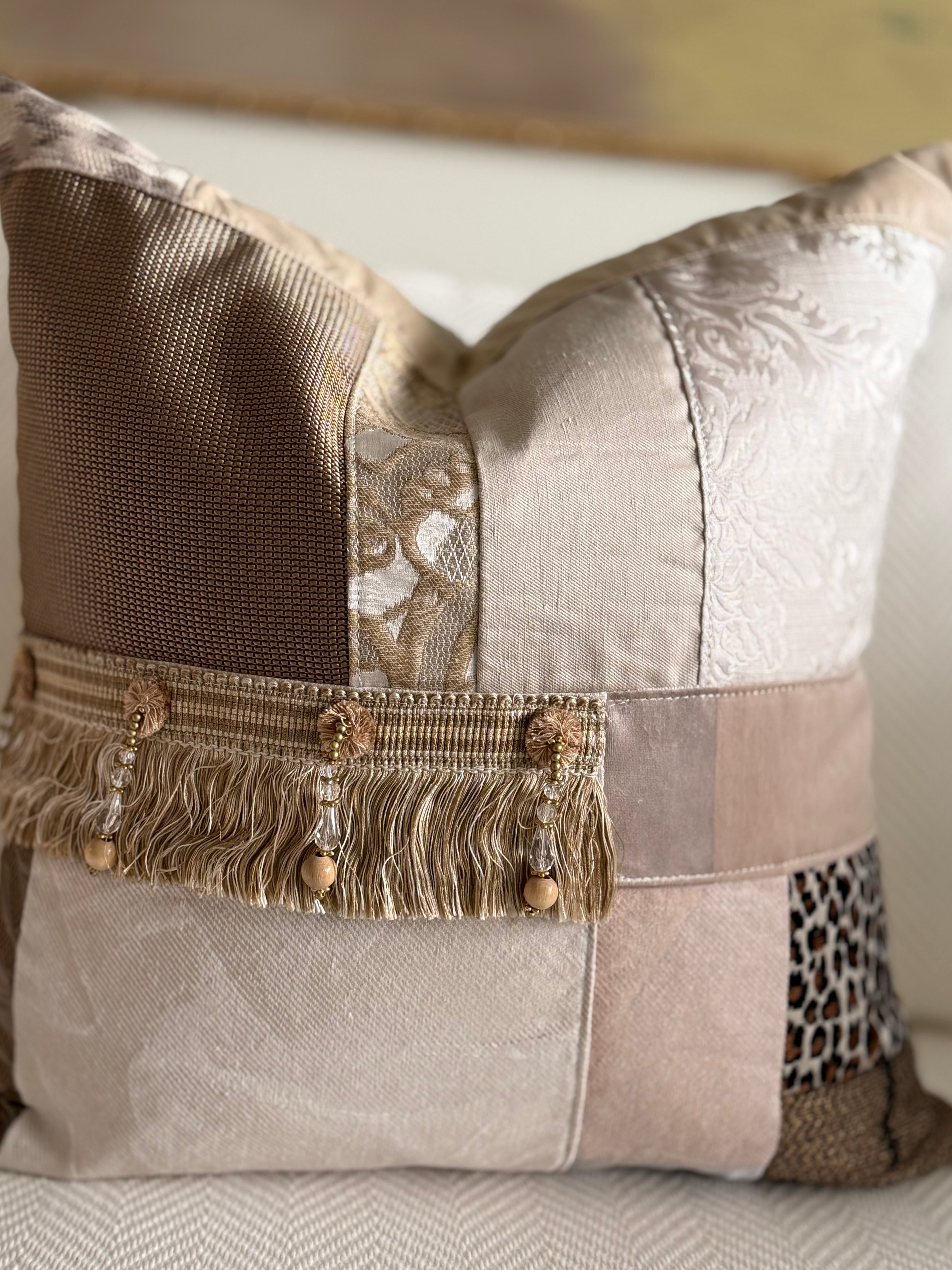 Lux Patchwork with Fringe Pillows - 18" x 18" Sold as a Pair