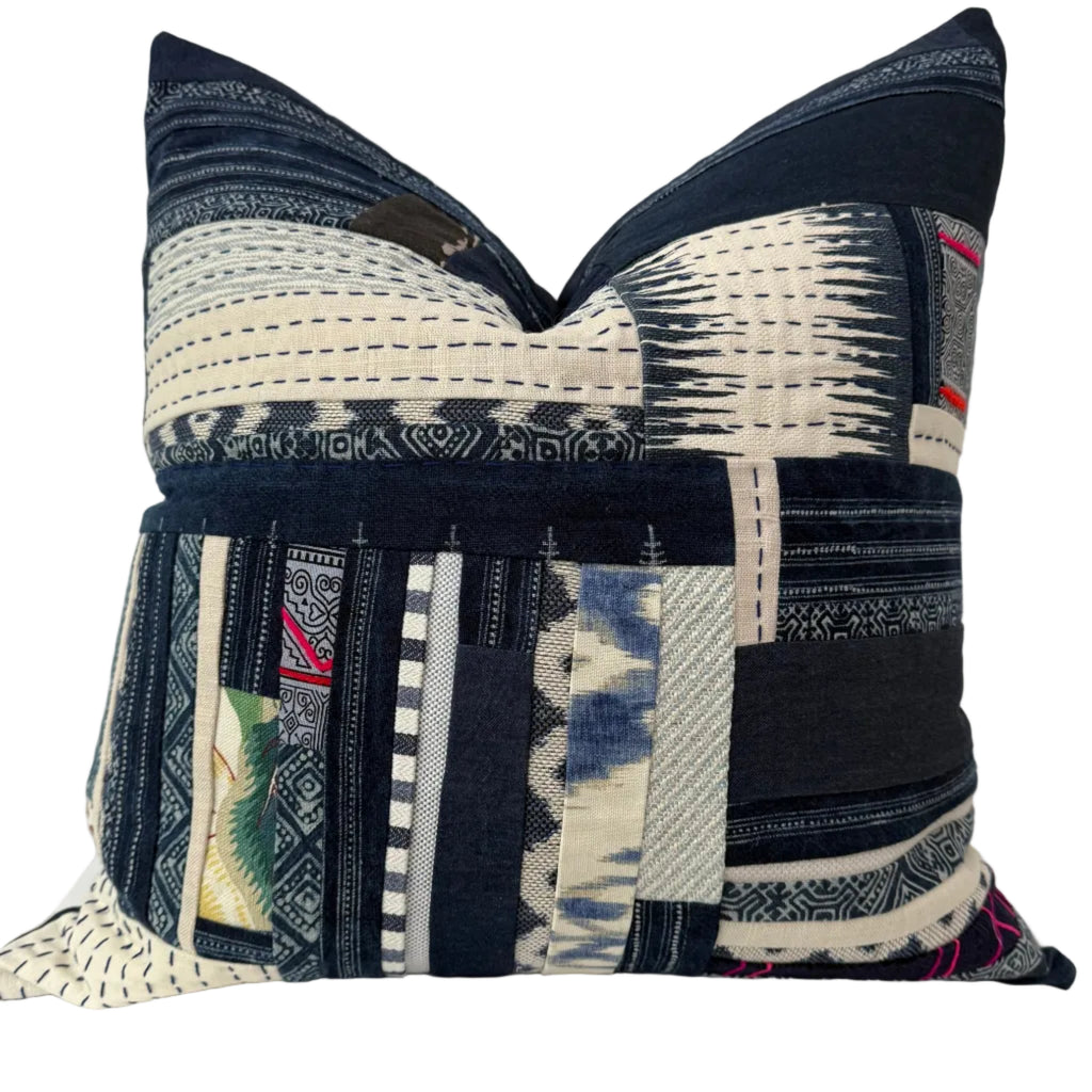 Indigo Patchwork Pillow 22″ × 22″