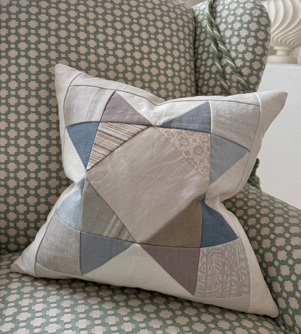 Linen Star Block Patchwork Pillow 20" × 20"
