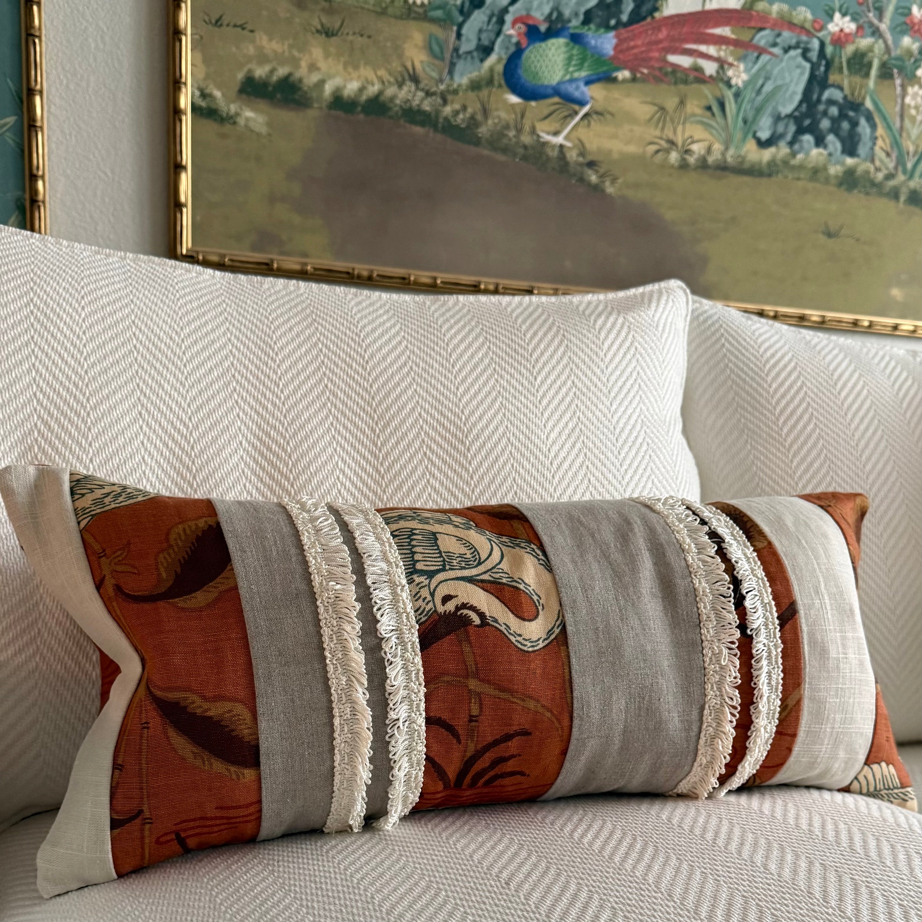 Lotus Garden Lacquer Lumbar Pillow 12″ × 24″