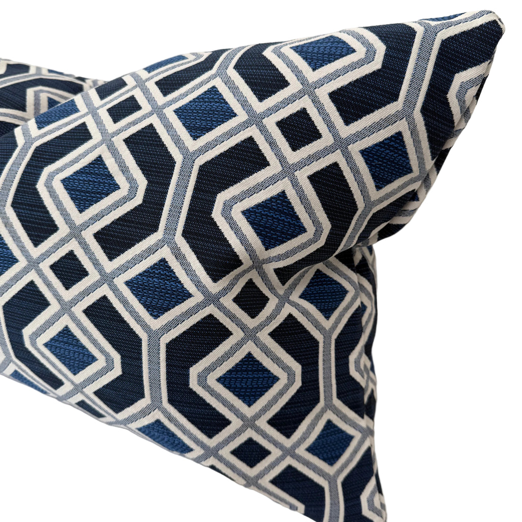 Navy Diamond Lattice Trellis Pillow 16″ × 26″