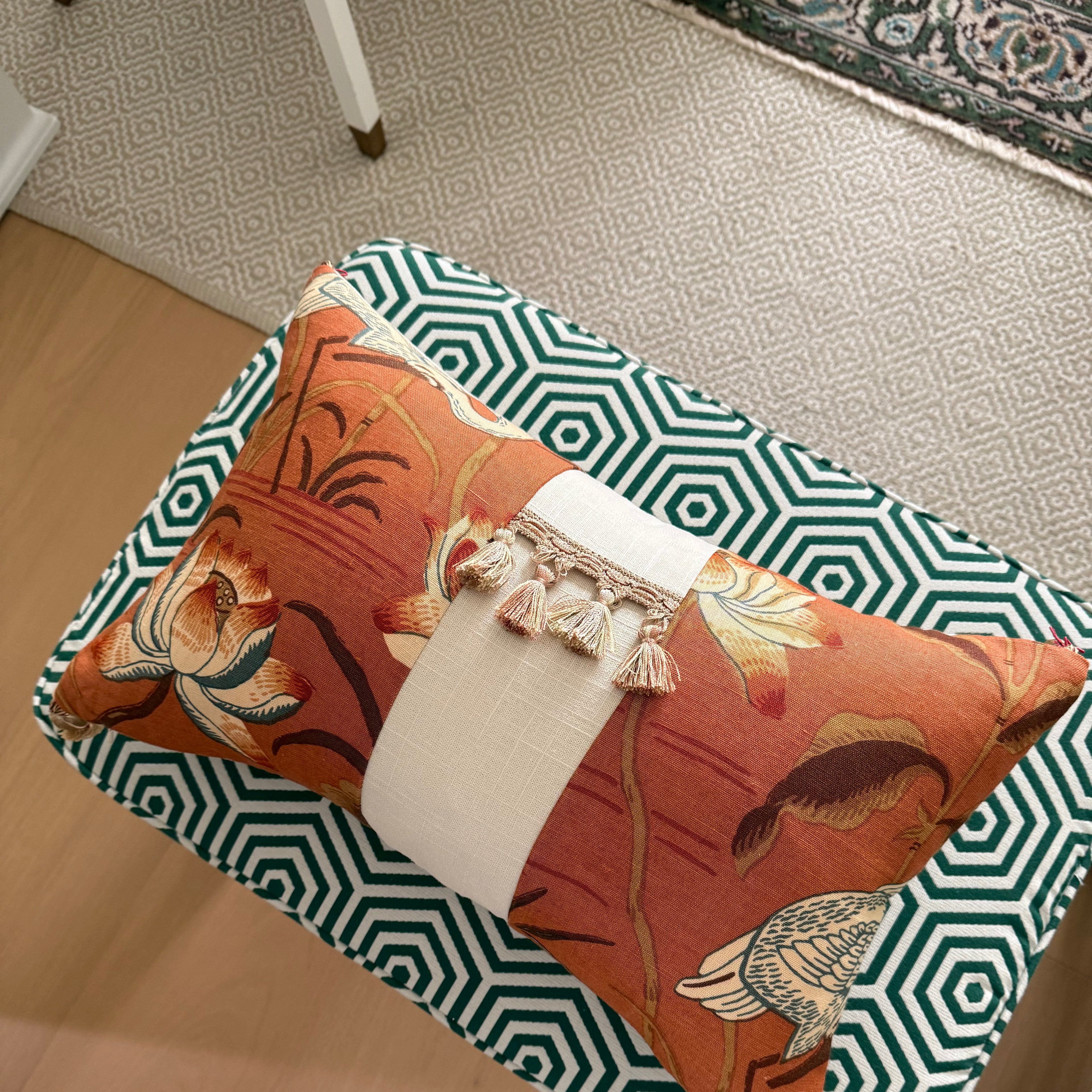 Lotus Tassels Lumbar Pillow 12″ × 19″