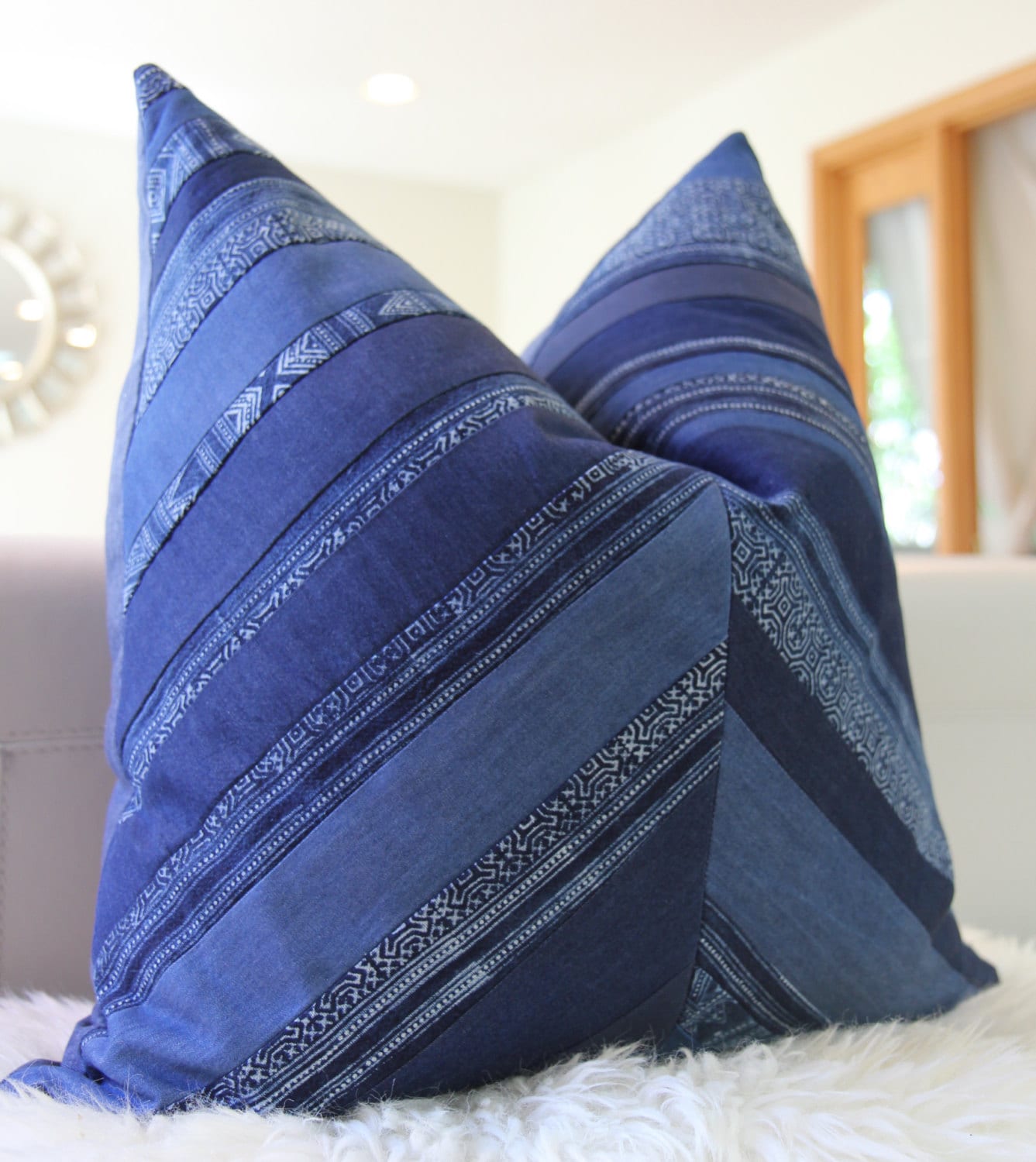 Herringbone Indigo Pillow 22"x22"