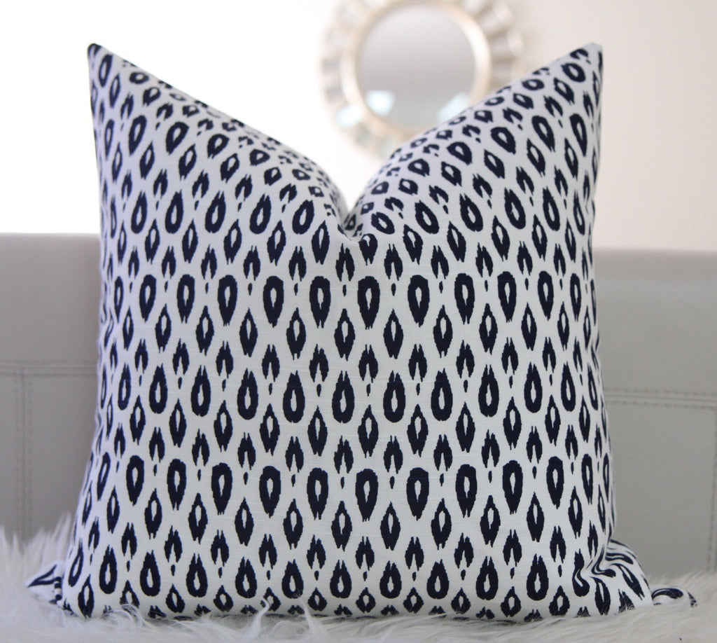 Navy Spotted Ikat Pillow 18" × 18"