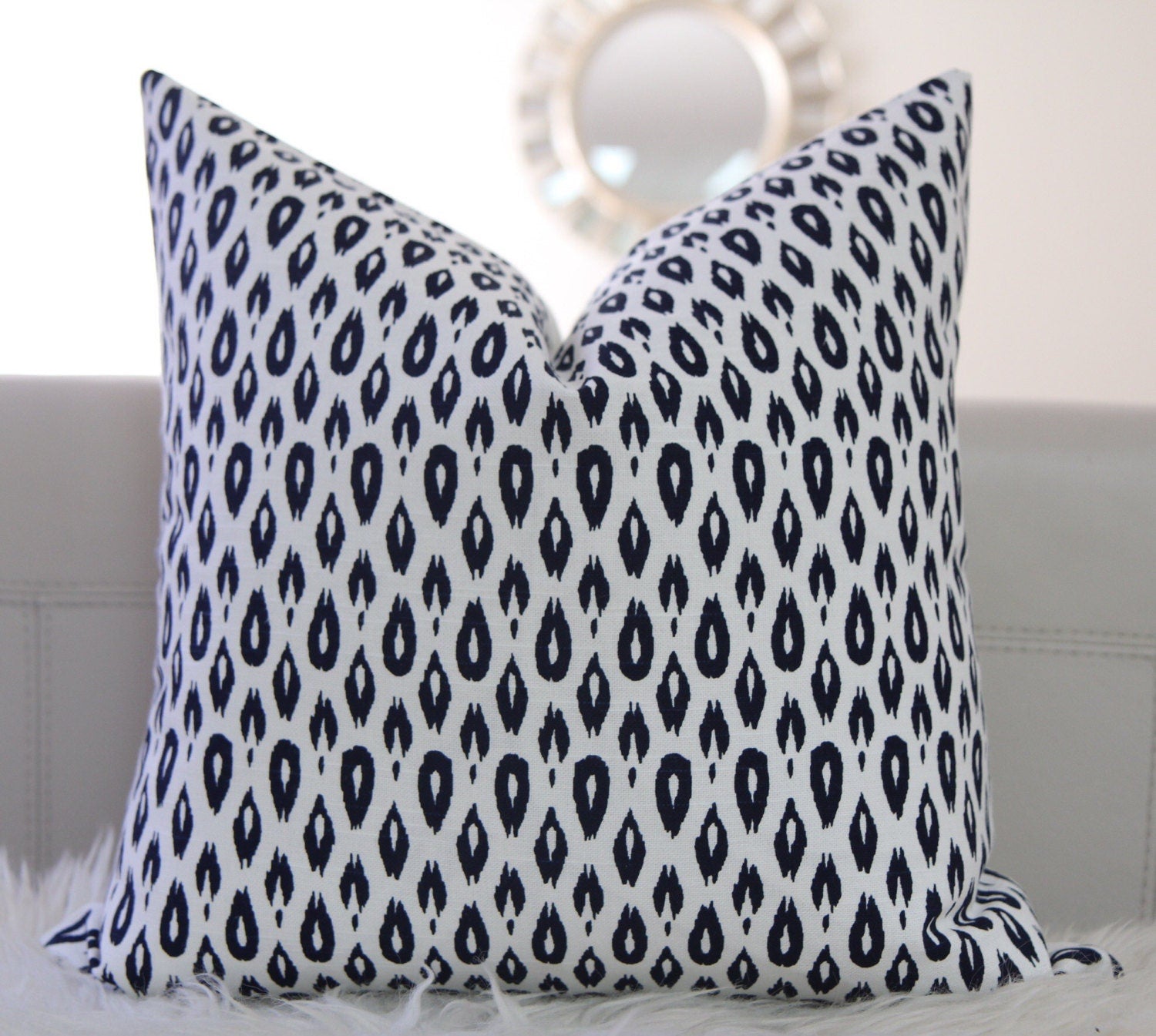 Navy Spotted Ikat Pillow 18" × 18"