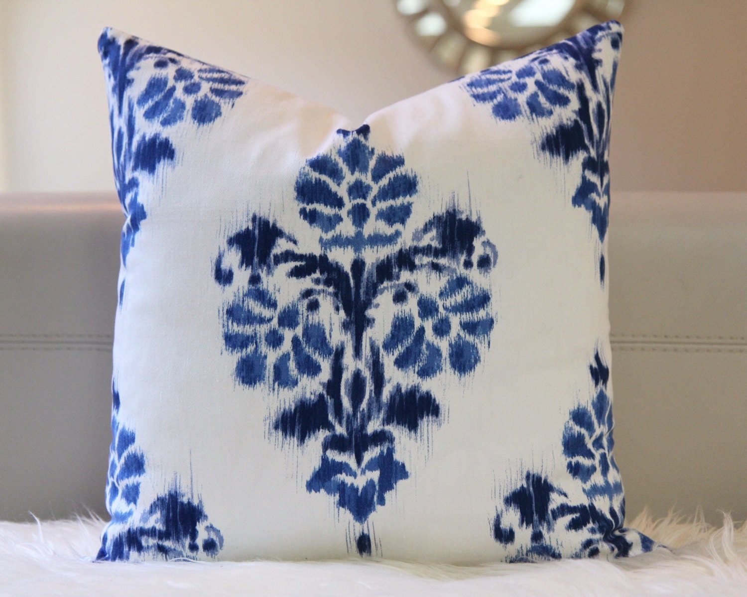 Blue Ikat Pillow 16" × 16"