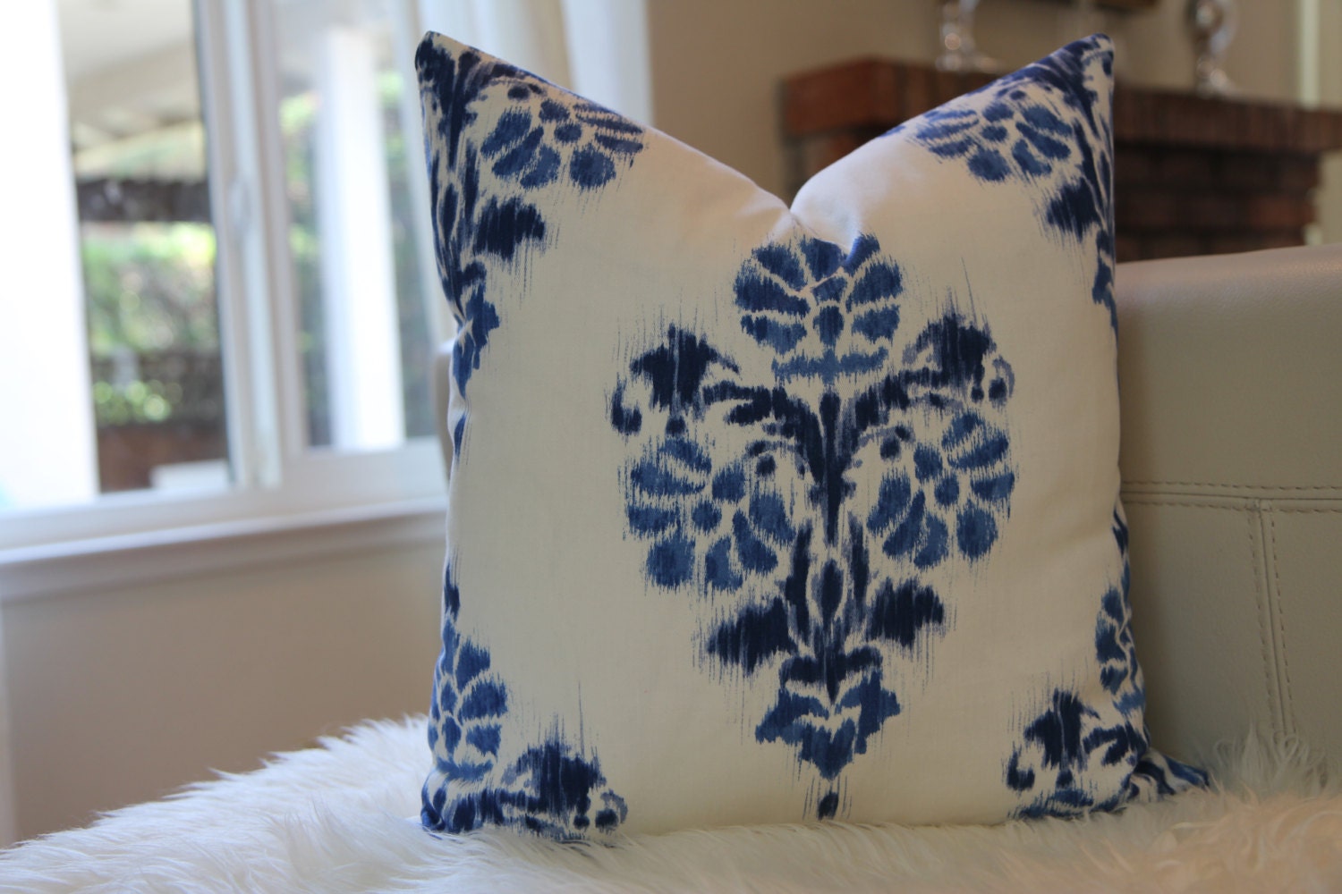 Blue Ikat Pillow 16" × 16"