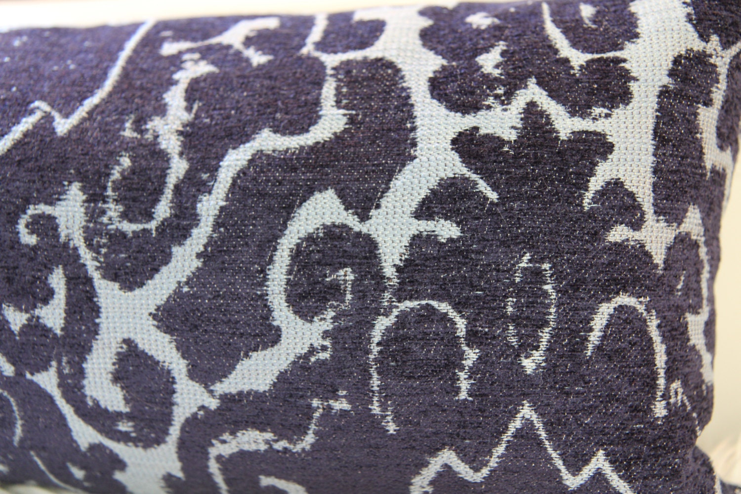 Navy Damask Velvet Lumbar Pillow 12" × 24"