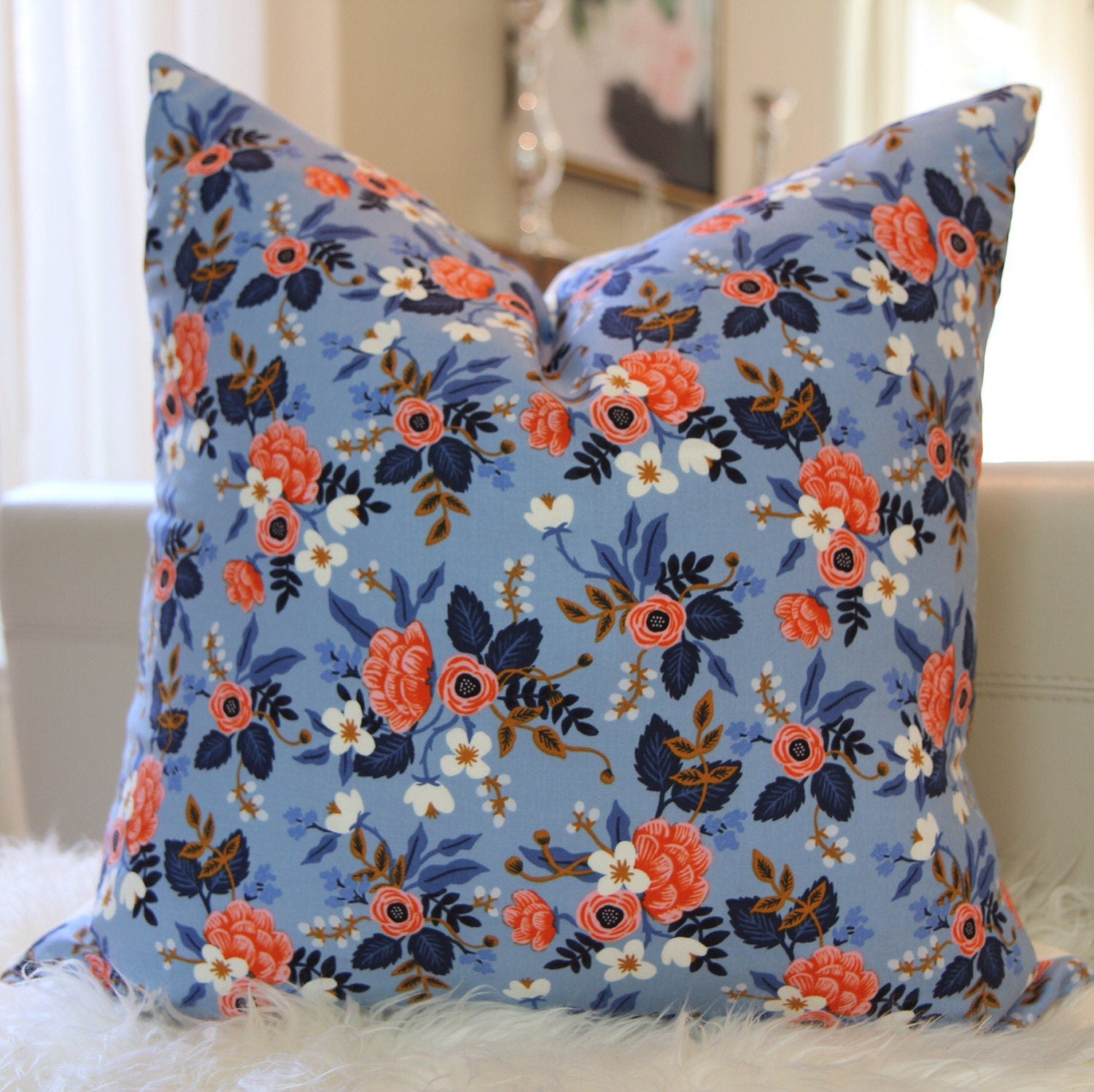 Birch Floral Periwinkle Pillow 20" × 20"