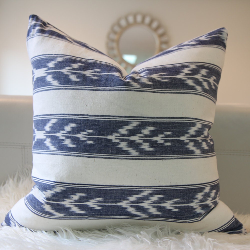 Blue Striped Ikat pillow 18"x 18"