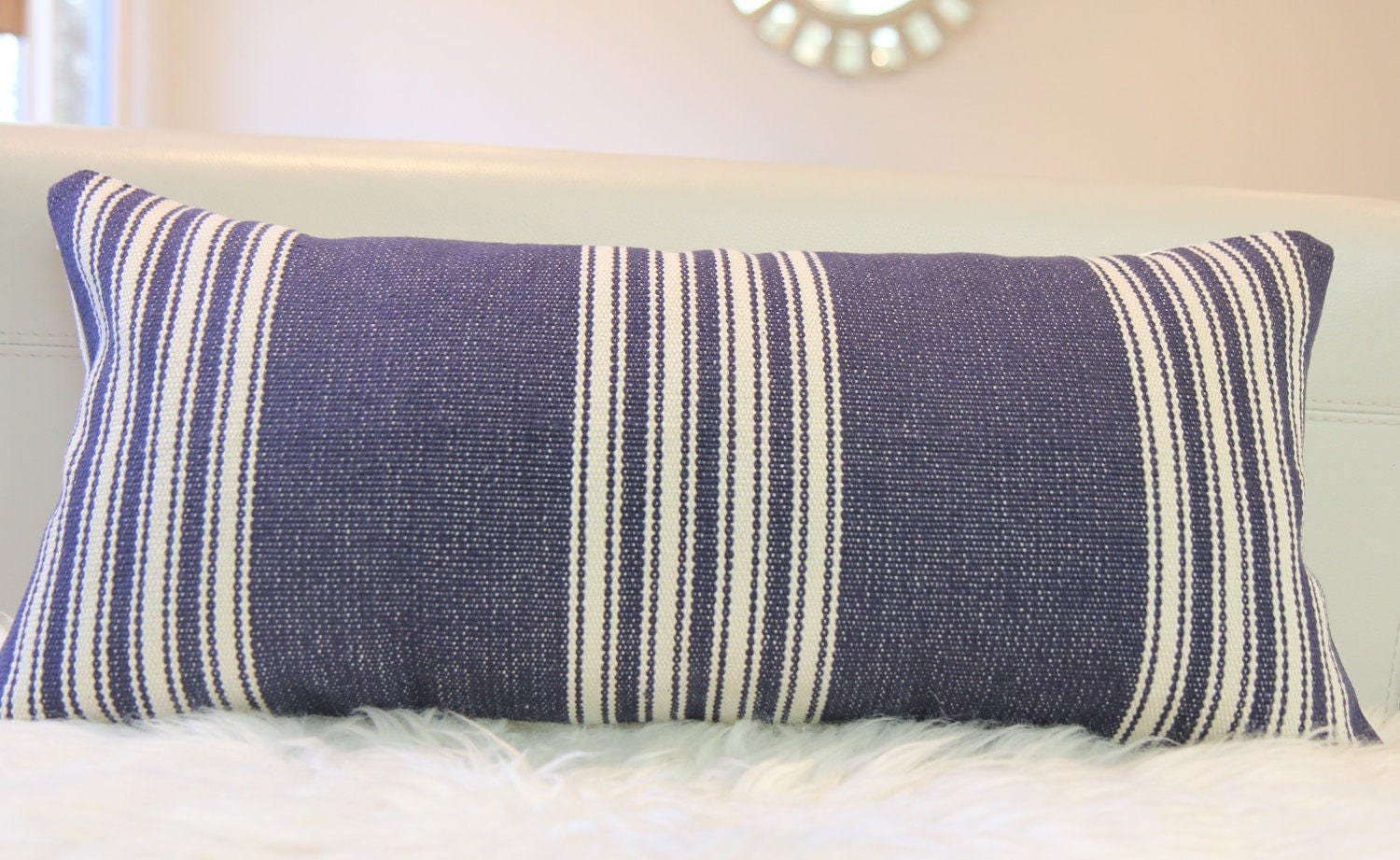 Indigo Striped Lumbar Pillow 12" × 24"