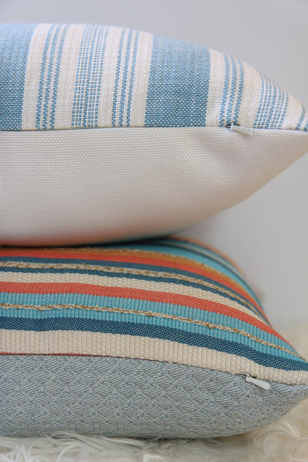 Striped Light Blue & White Pillow 14″ × 16″