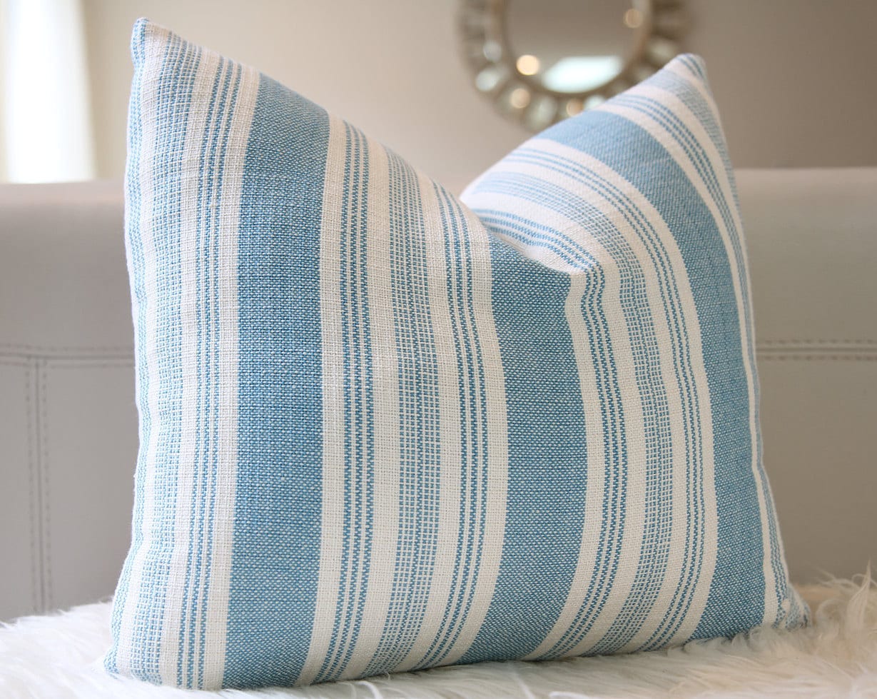 Striped Light Blue & White Pillow 14″ × 16″
