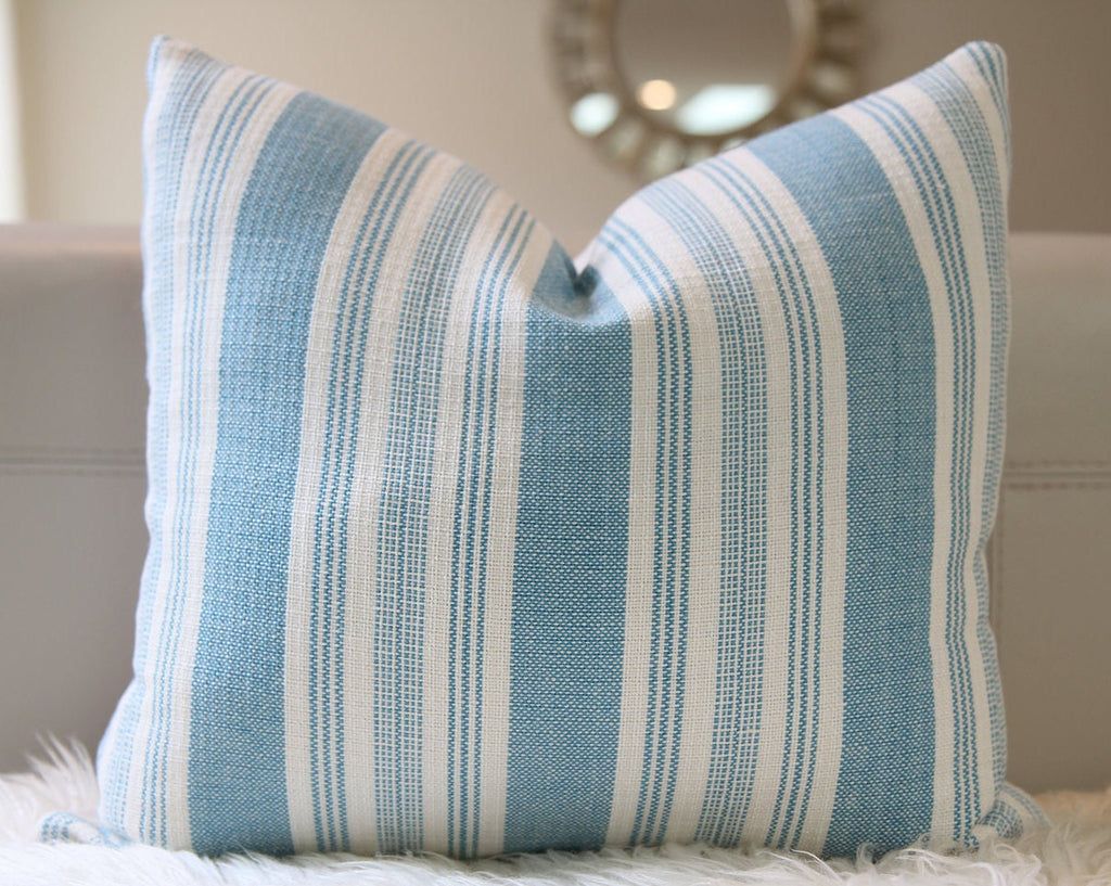 Striped Light Blue & White Pillow 14″ × 16″