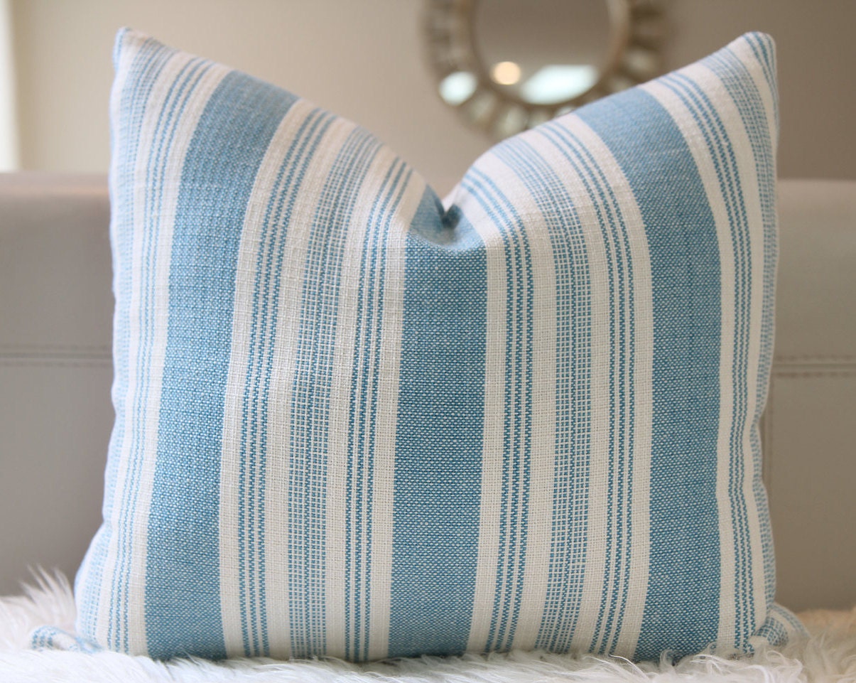 Striped Light Blue & White Pillow 14″ × 16″