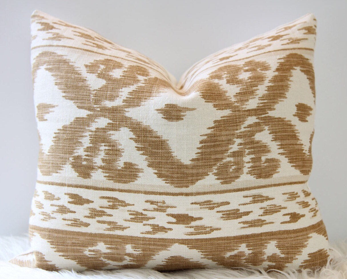 Ikat Beige Lumbar Pillow 14″ × 16″