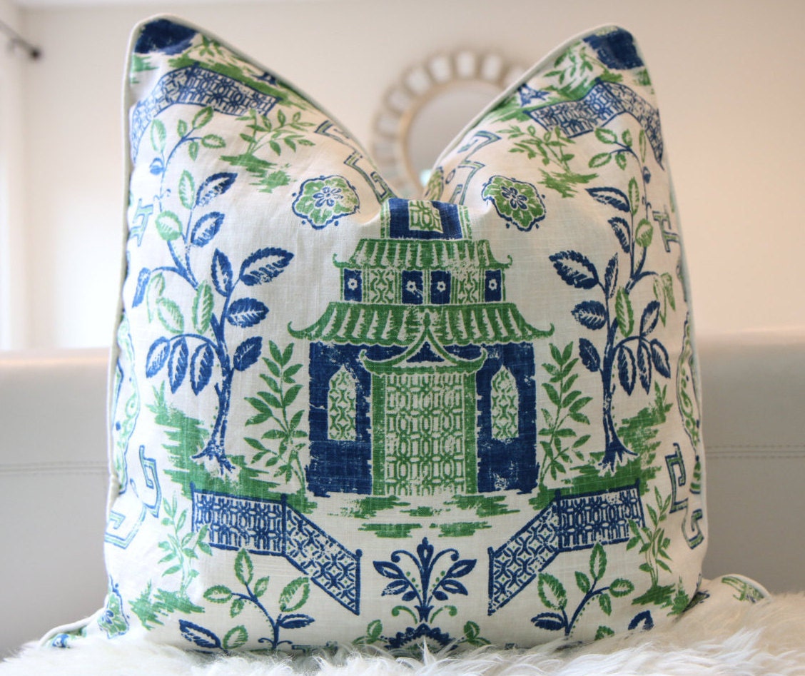 Tea House Chinoiserie Pillow 24" × 24"