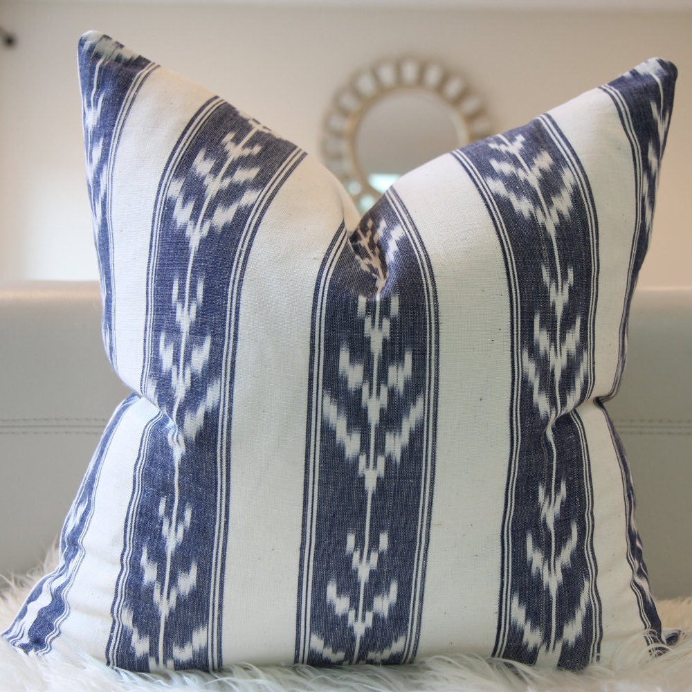 Blue Striped Ikat pillow 18"x 18"